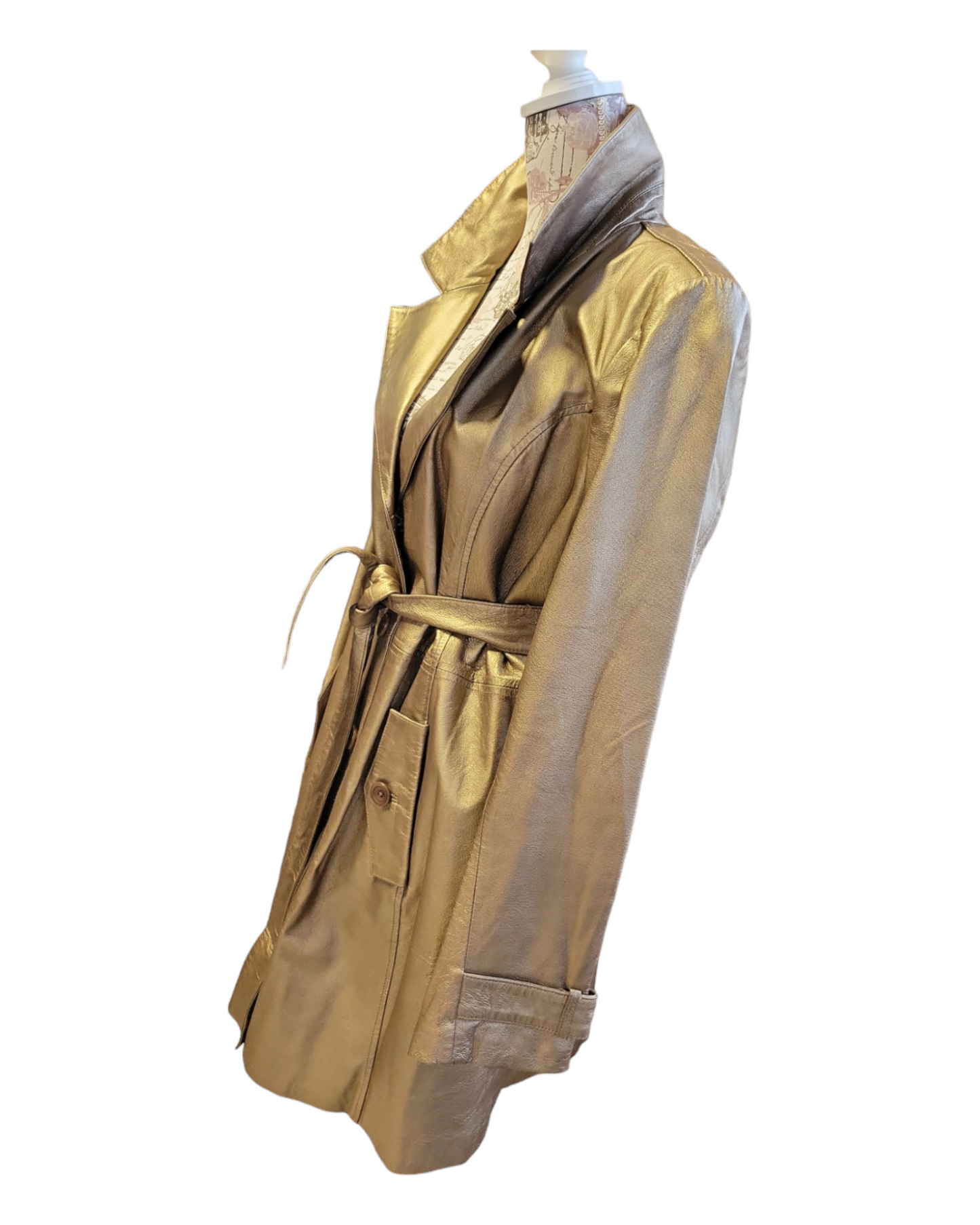 Vintage Bronze Leather Trench Coat