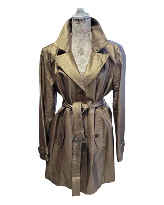 Vintage Bronze Leather Trench Coat