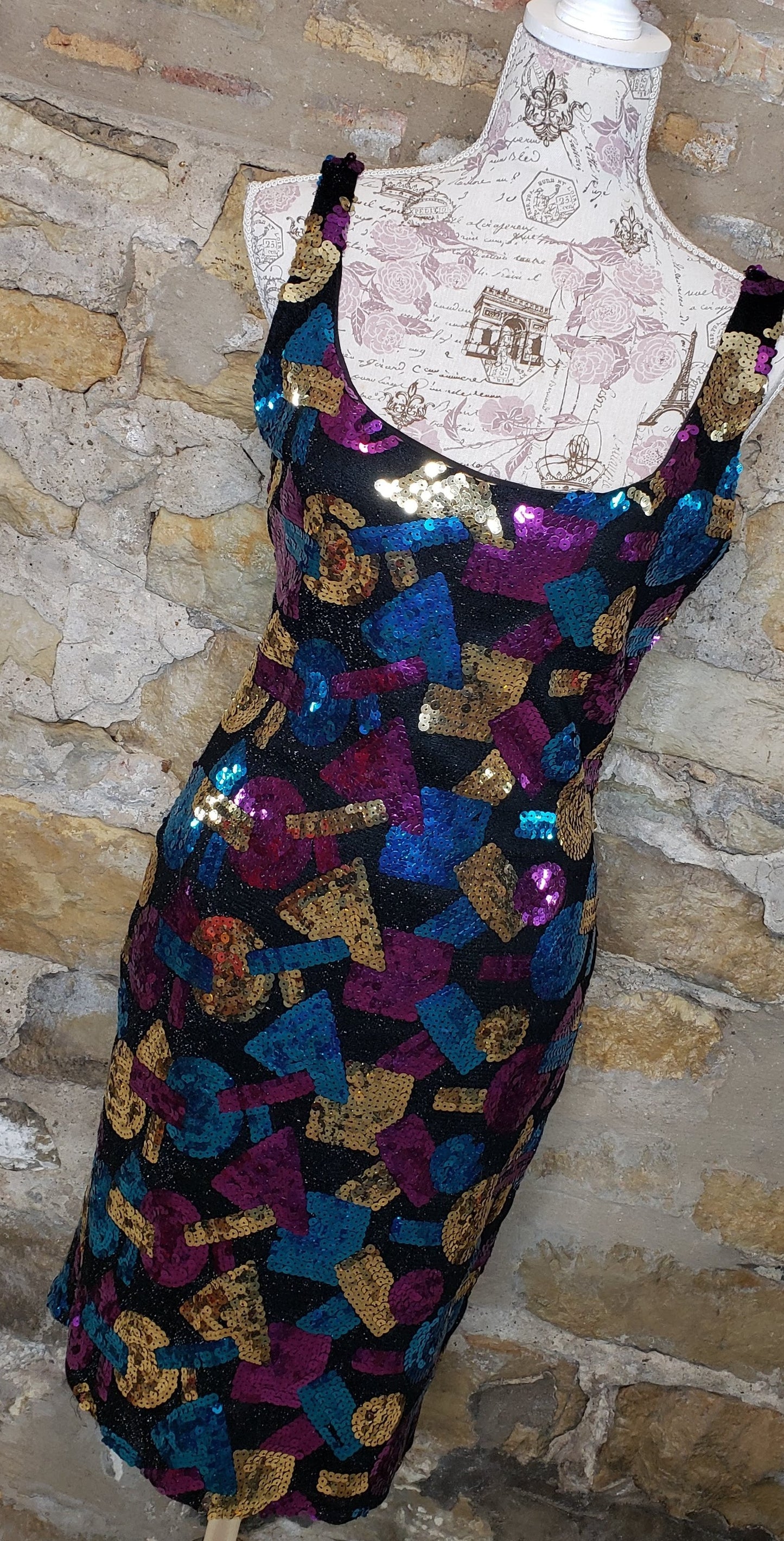 Michelle Vincent Vintage Multi-Color Sequin Dress Sz Small