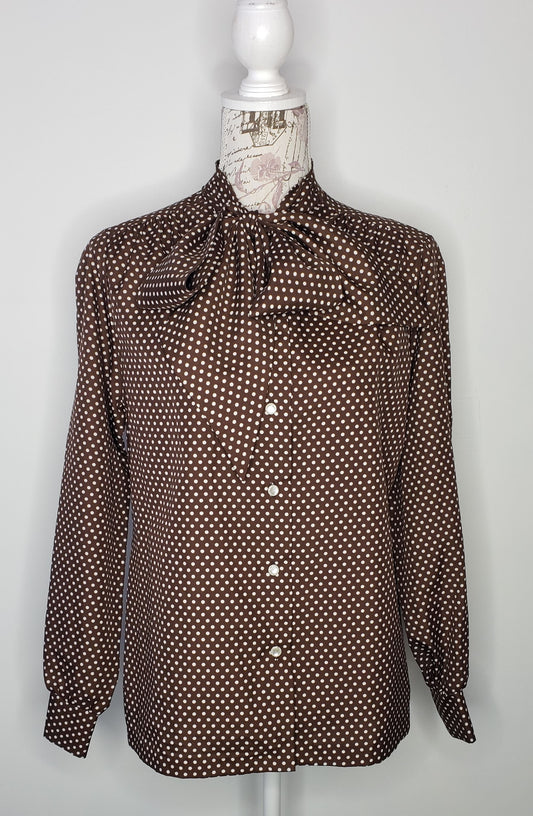 Polka Dot Pussycat Bow Blouse Sz M