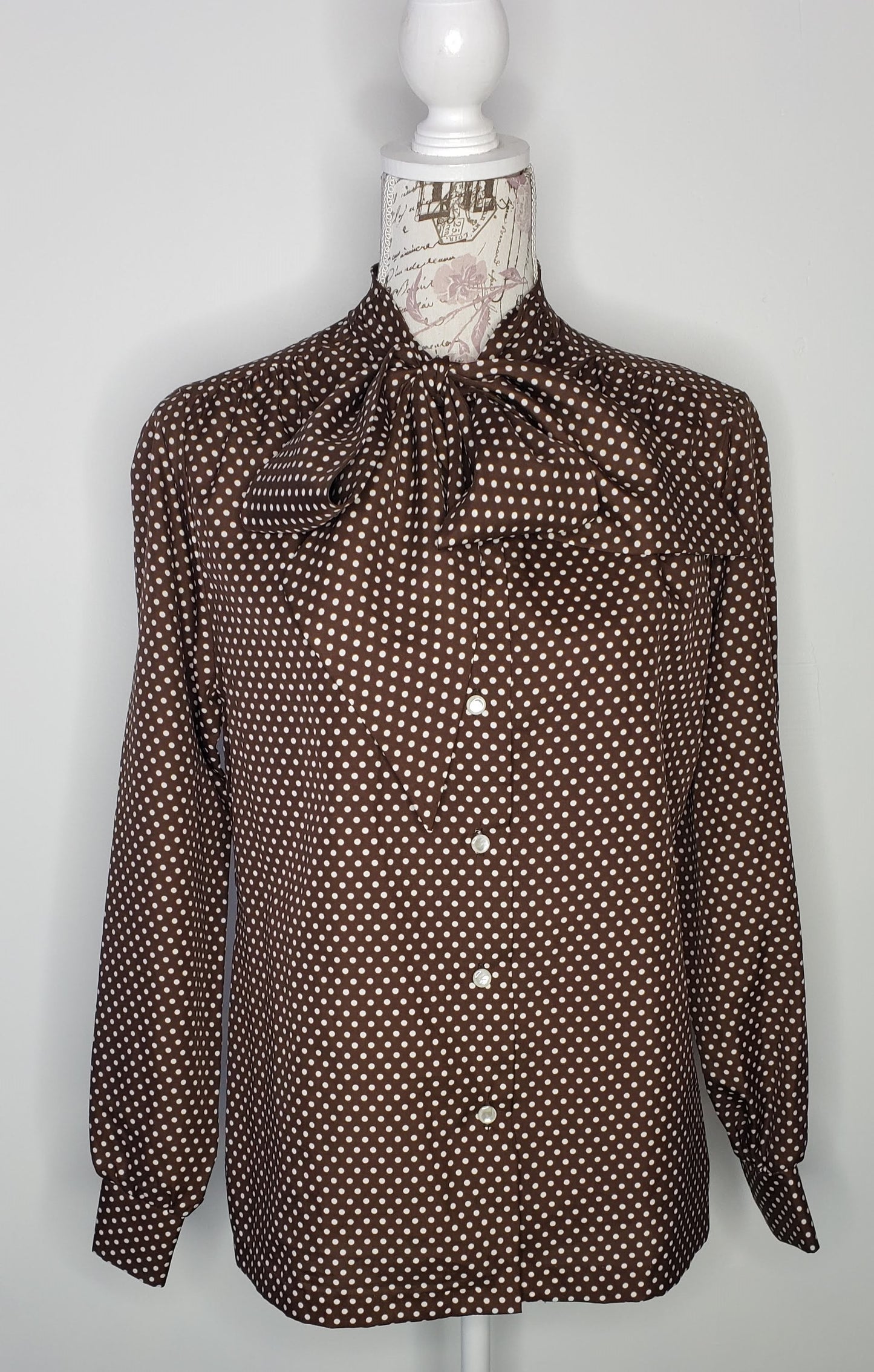 Polka Dot Pussycat Bow Blouse Sz M