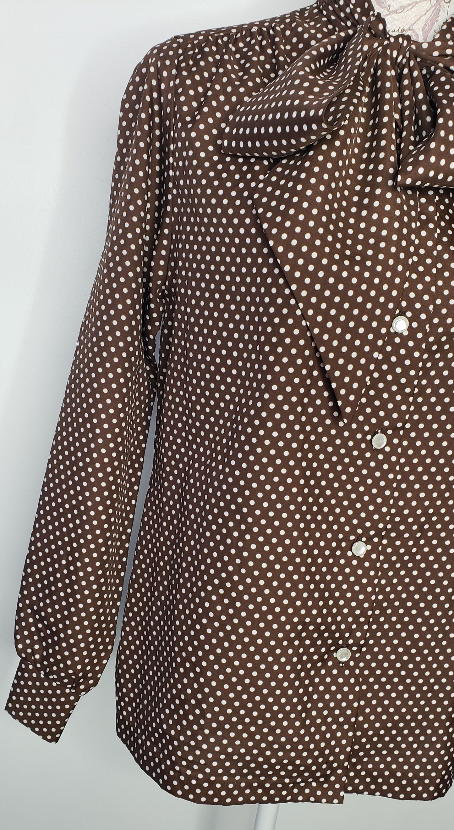 Polka Dot Pussycat Bow Blouse Sz M