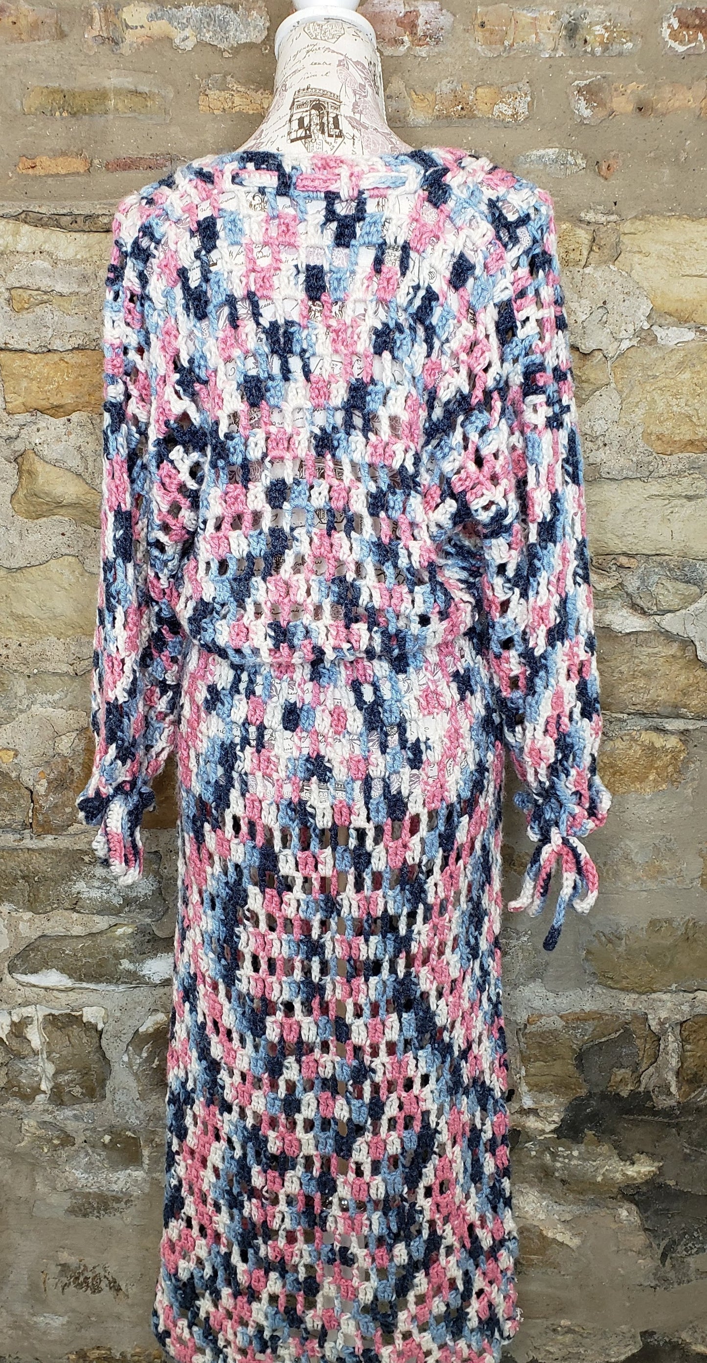 Vintage Multi-Color Handmade Crochet Dress Sz M/L