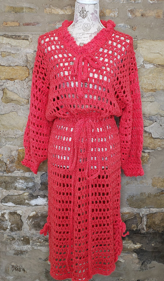 Vintage Pink Handmade Crochet Dress Sz M/L