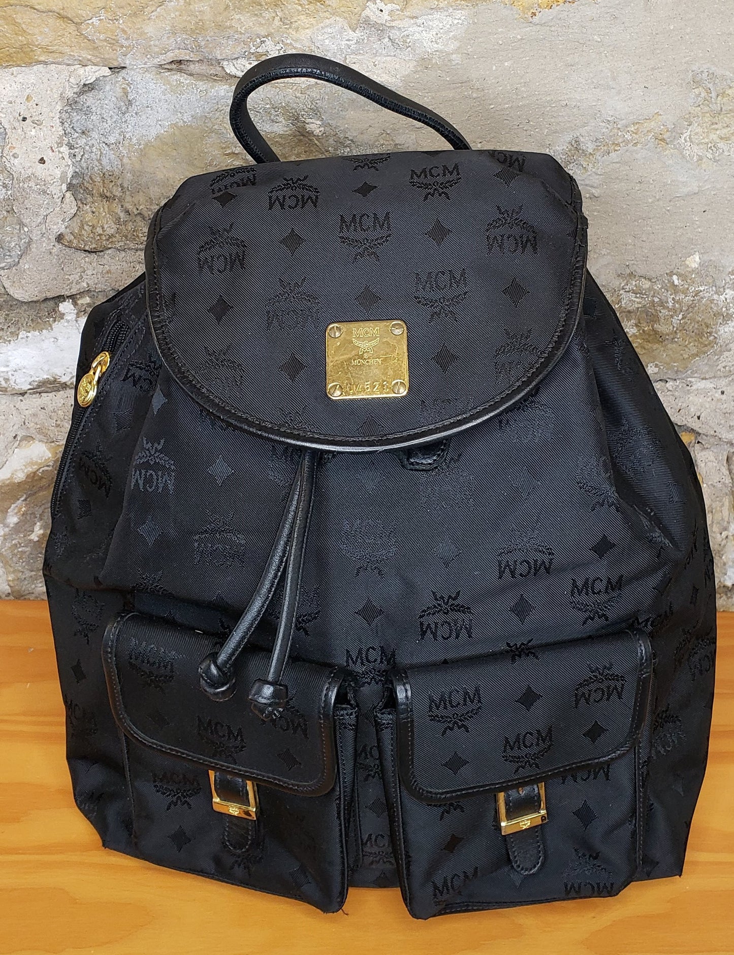 MCM Black Canvas Backpack