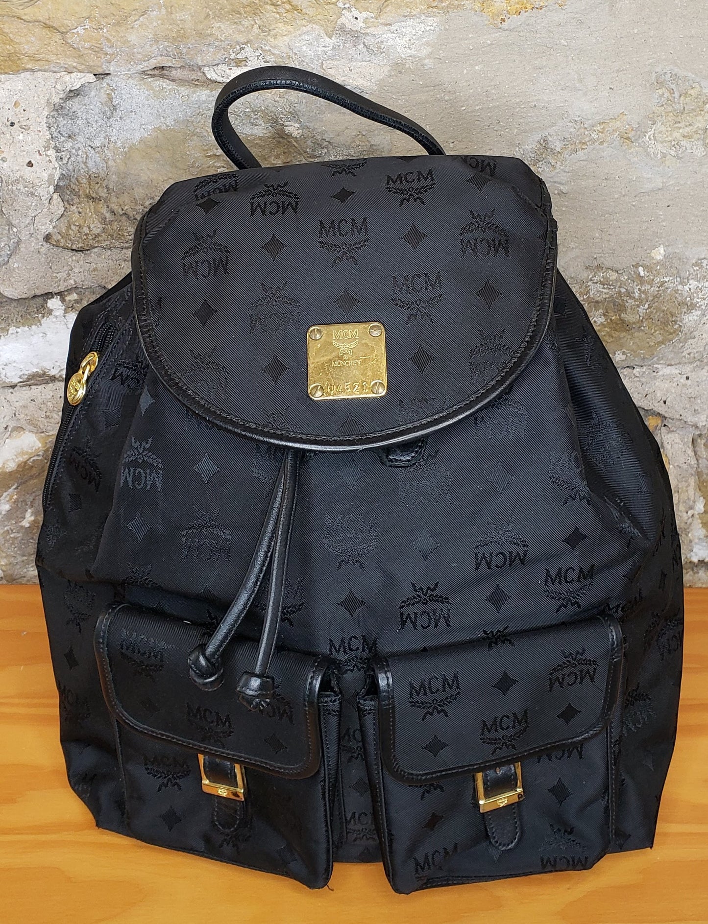 MCM Black Canvas Backpack