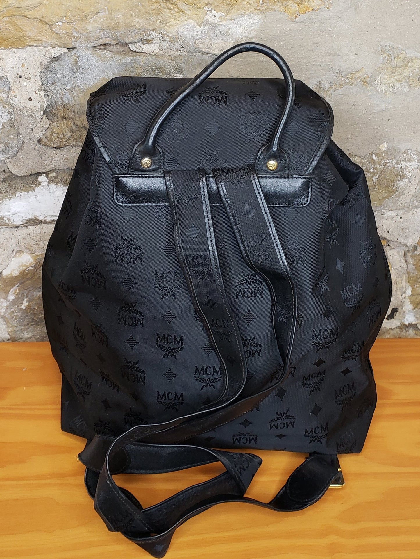 MCM Black Canvas Backpack