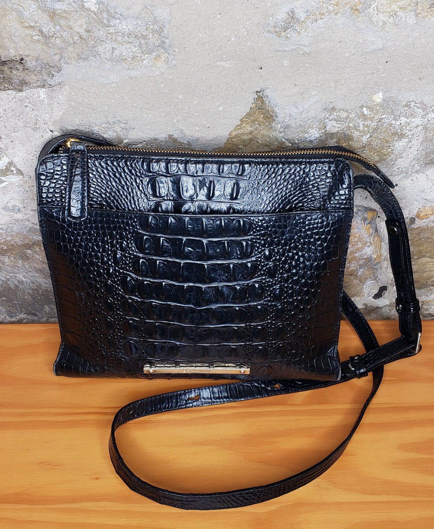 Brahmin Black Leather Crocodile Crossbody