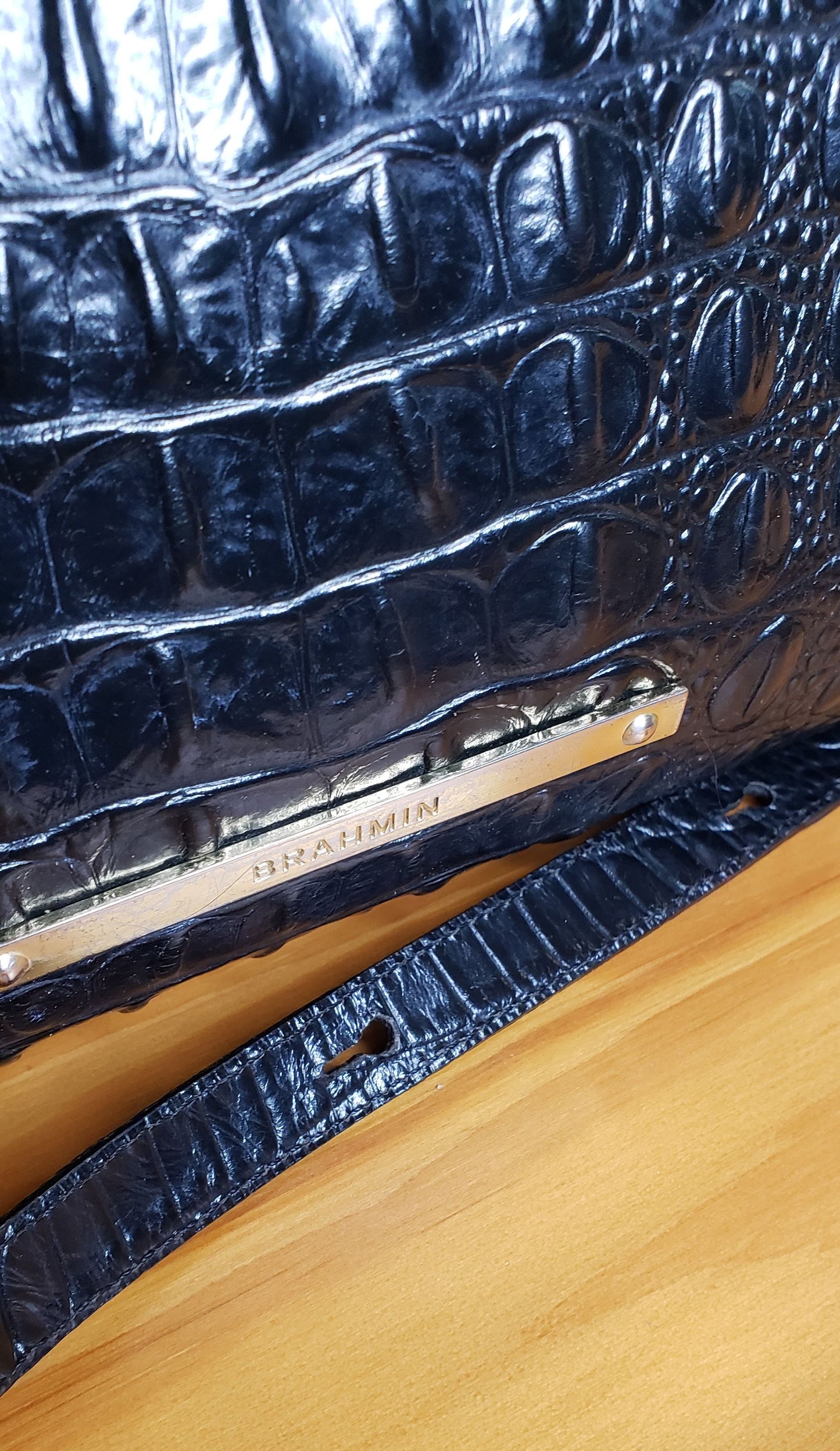 Brahmin Black Leather Crocodile Crossbody