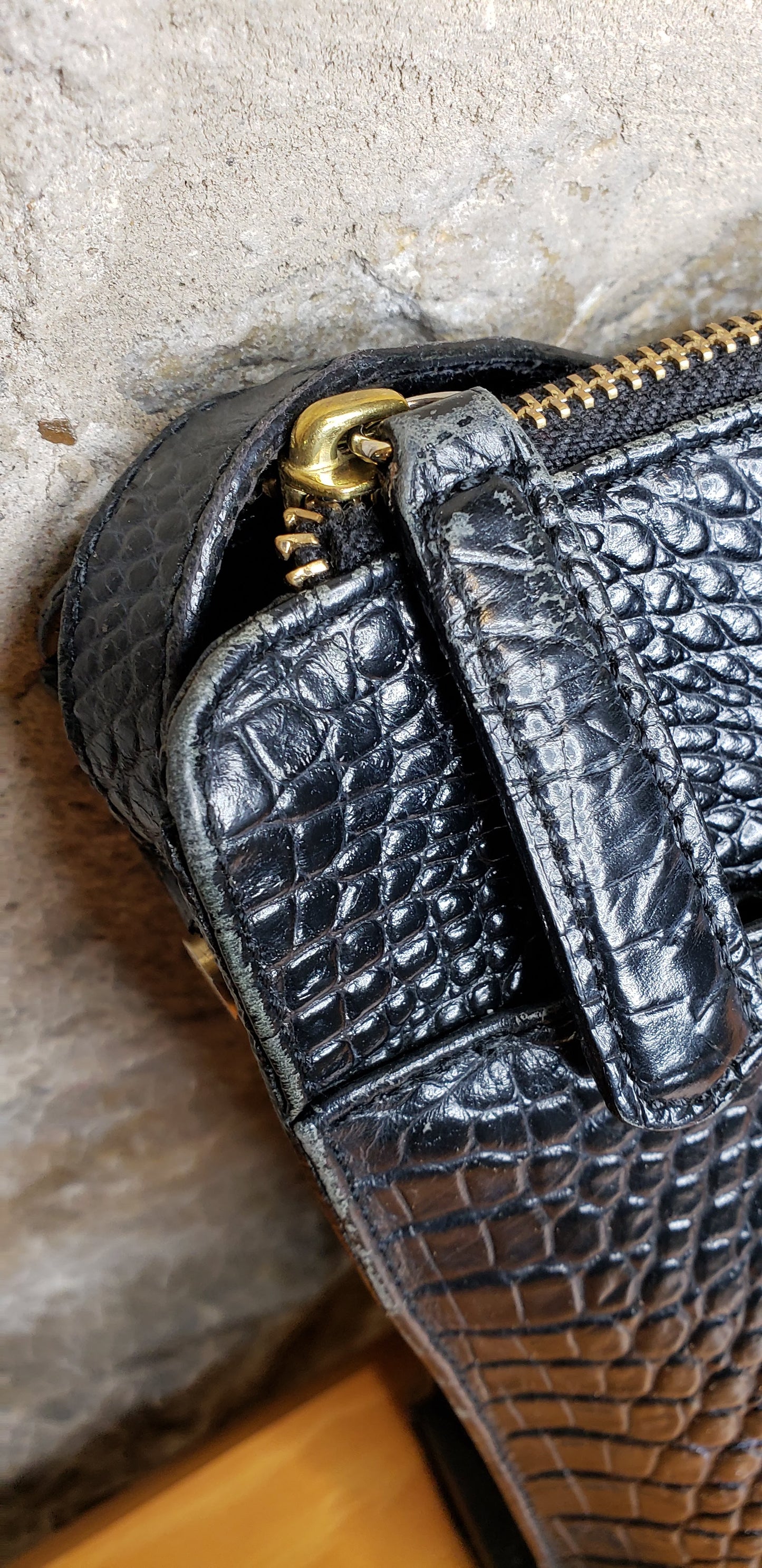 Brahmin Black Leather Crocodile Crossbody