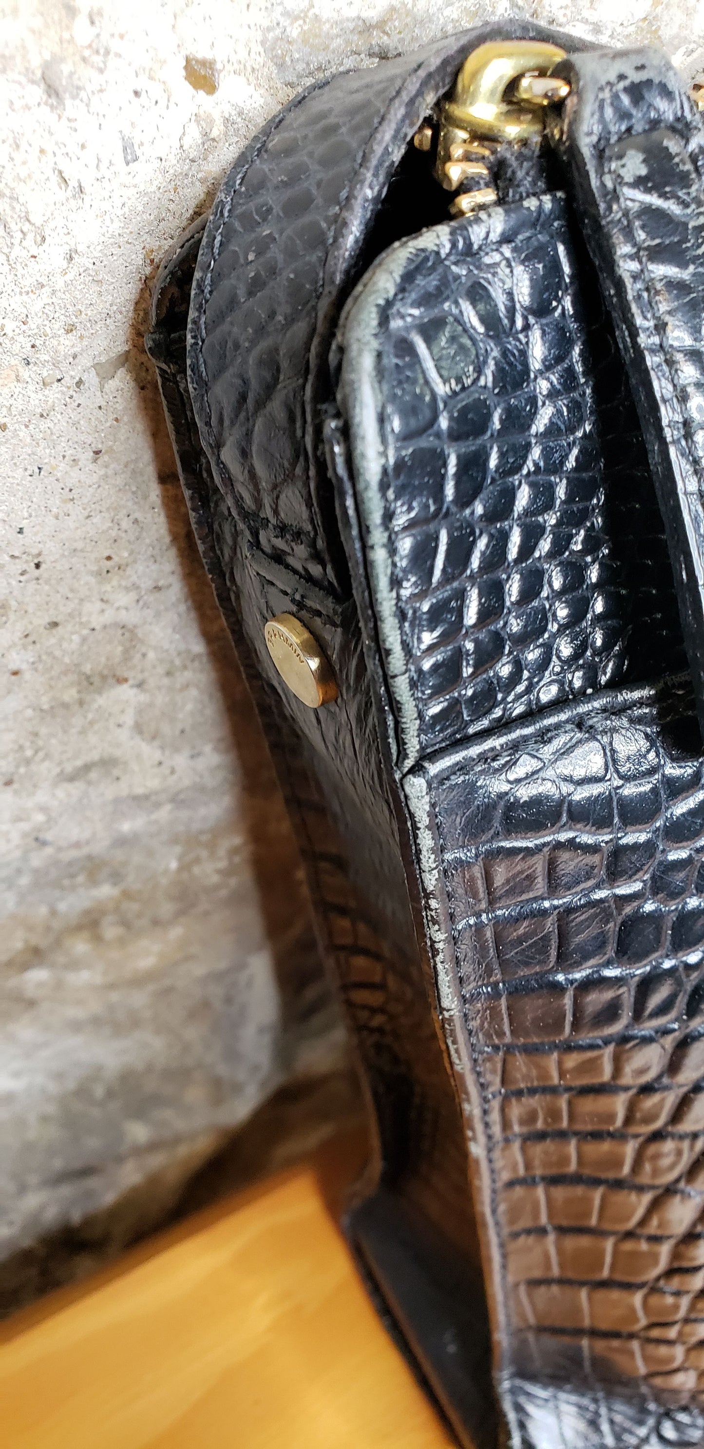 Brahmin Black Leather Crocodile Crossbody