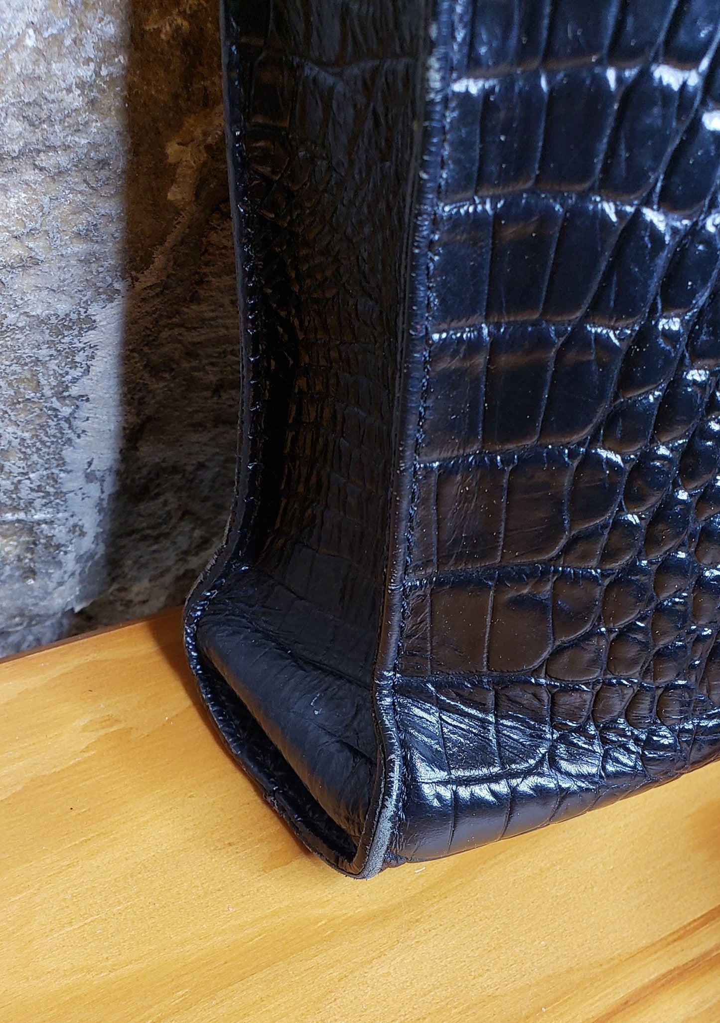 Brahmin Black Leather Crocodile Crossbody