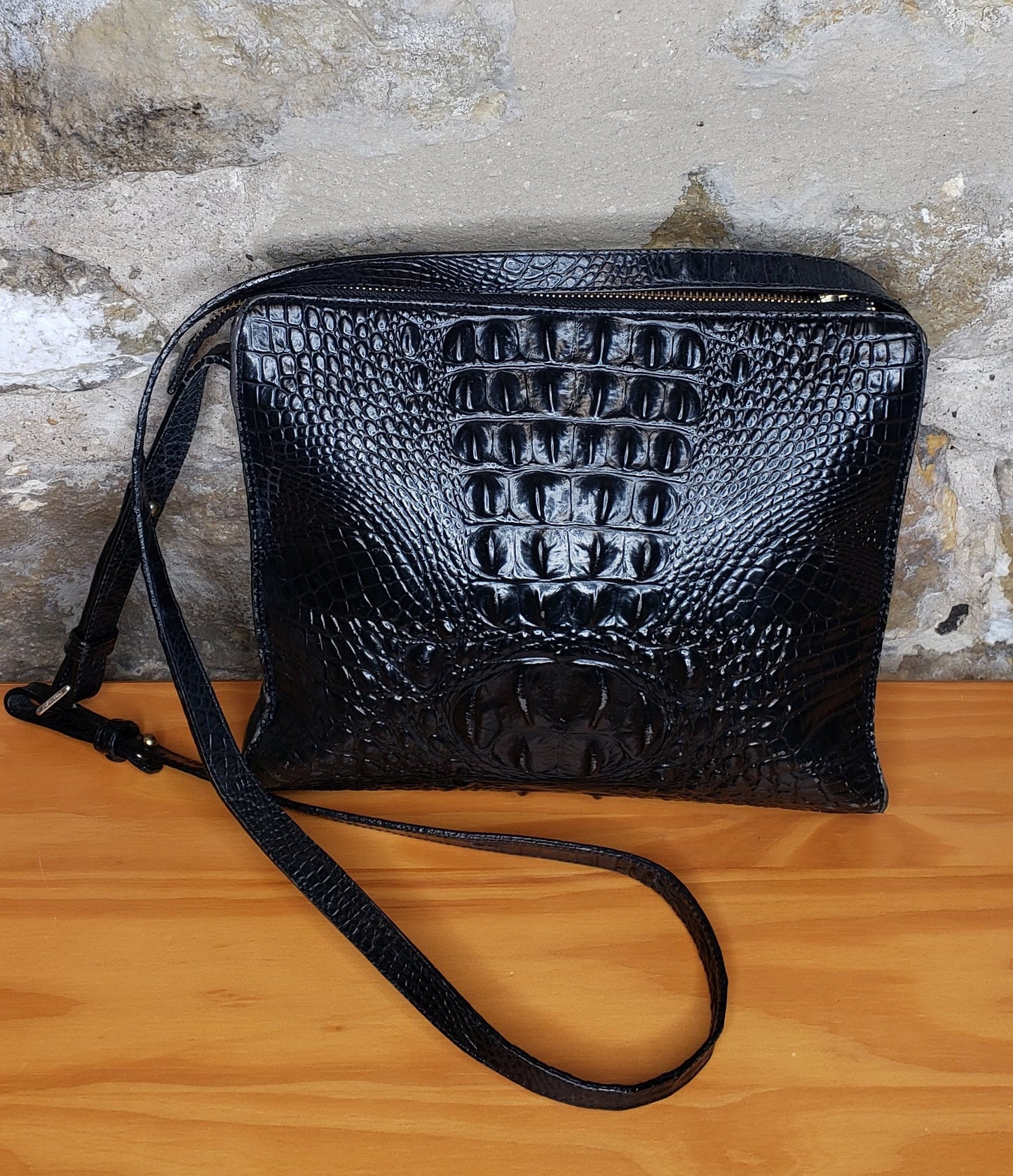 Brahmin Black Leather Crocodile Crossbody