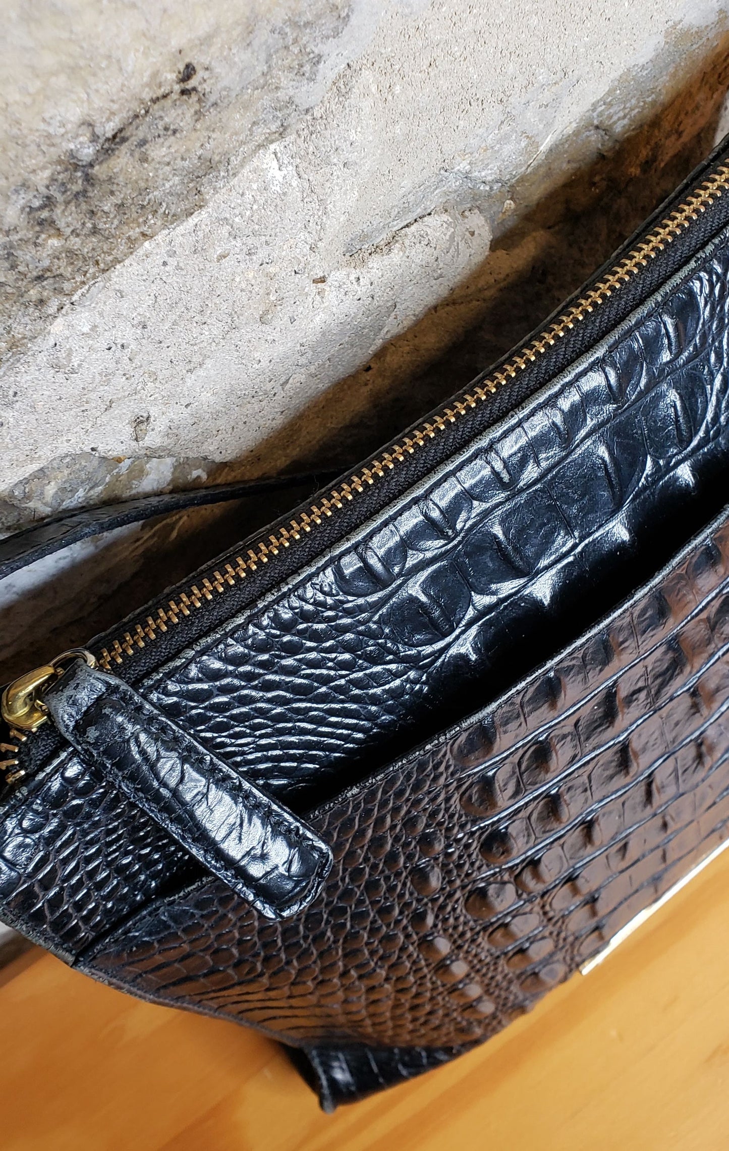 Brahmin Black Leather Crocodile Crossbody