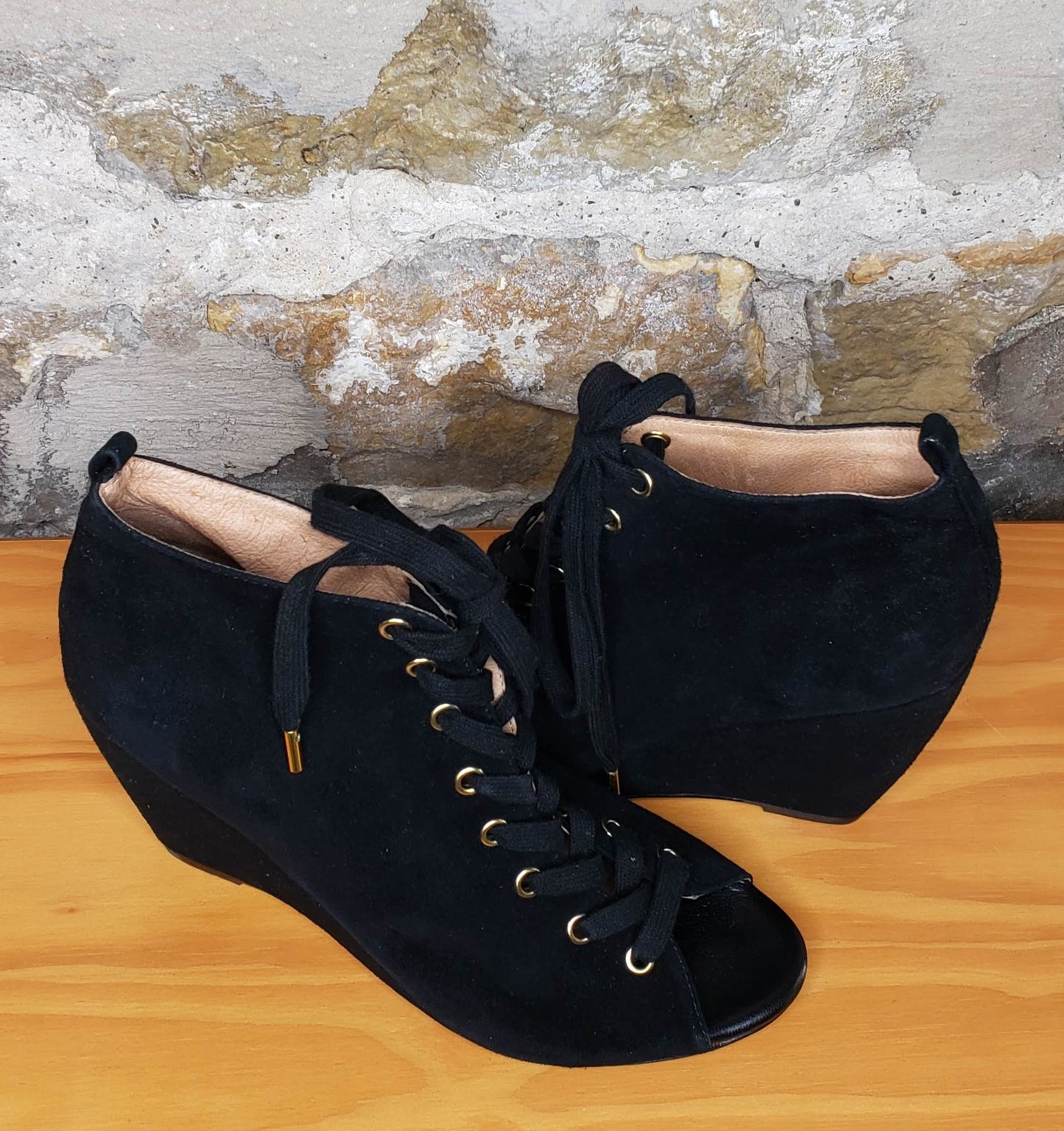 Joie Black Suede Peep Toe Booties Sz 10