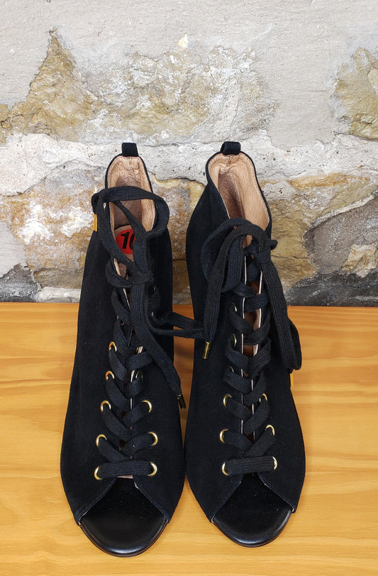 Joie Black Suede Peep Toe Booties Sz 10