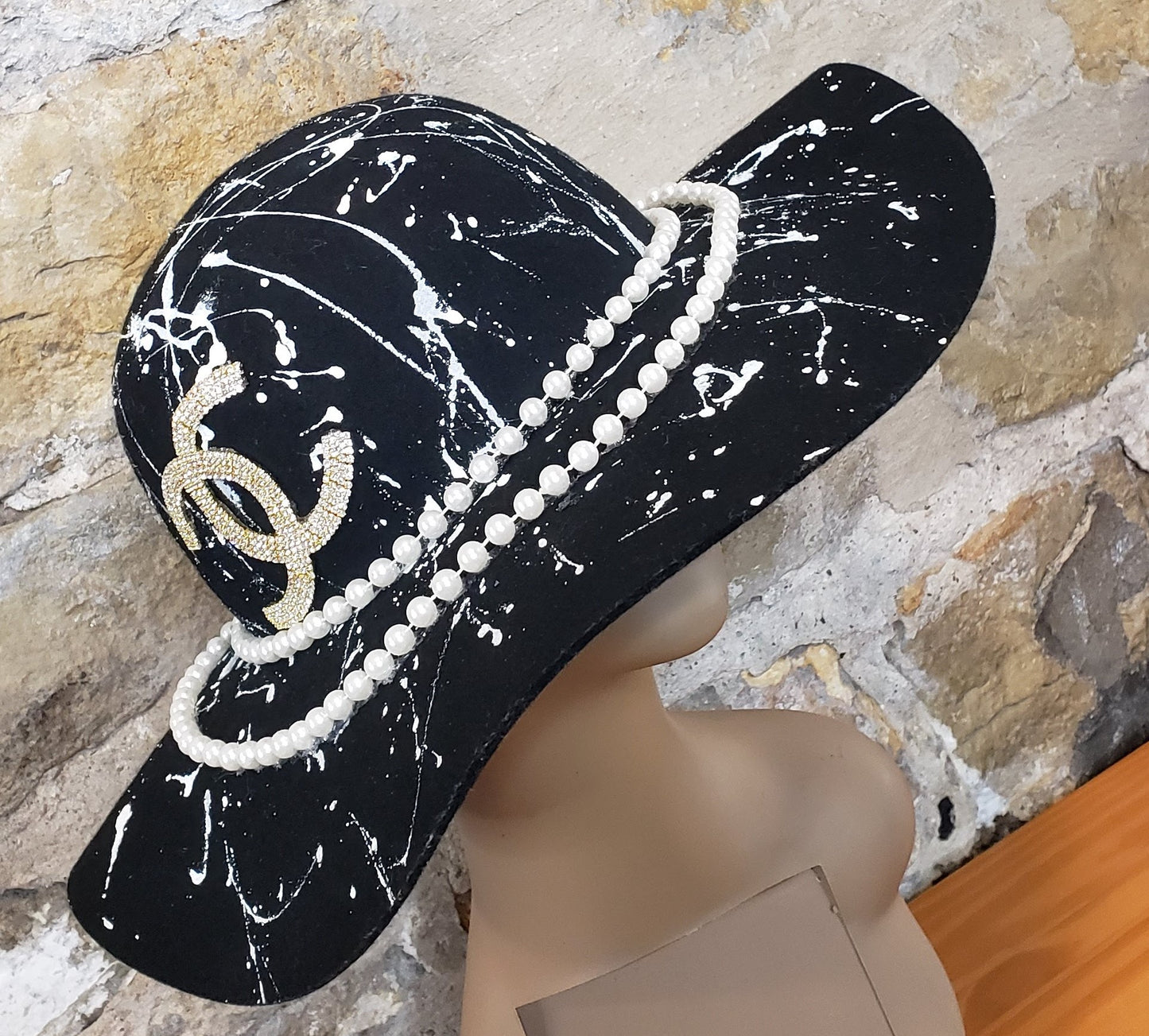 Custom Chanel Inspired Paint Splatter Wide Brim Hat