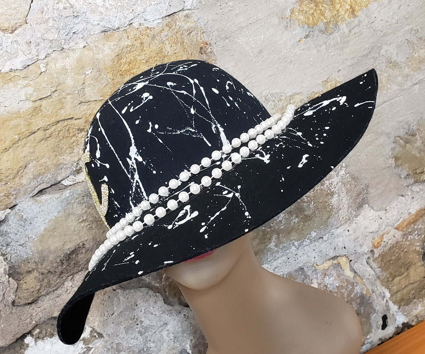 Custom Chanel Inspired Paint Splatter Wide Brim Hat