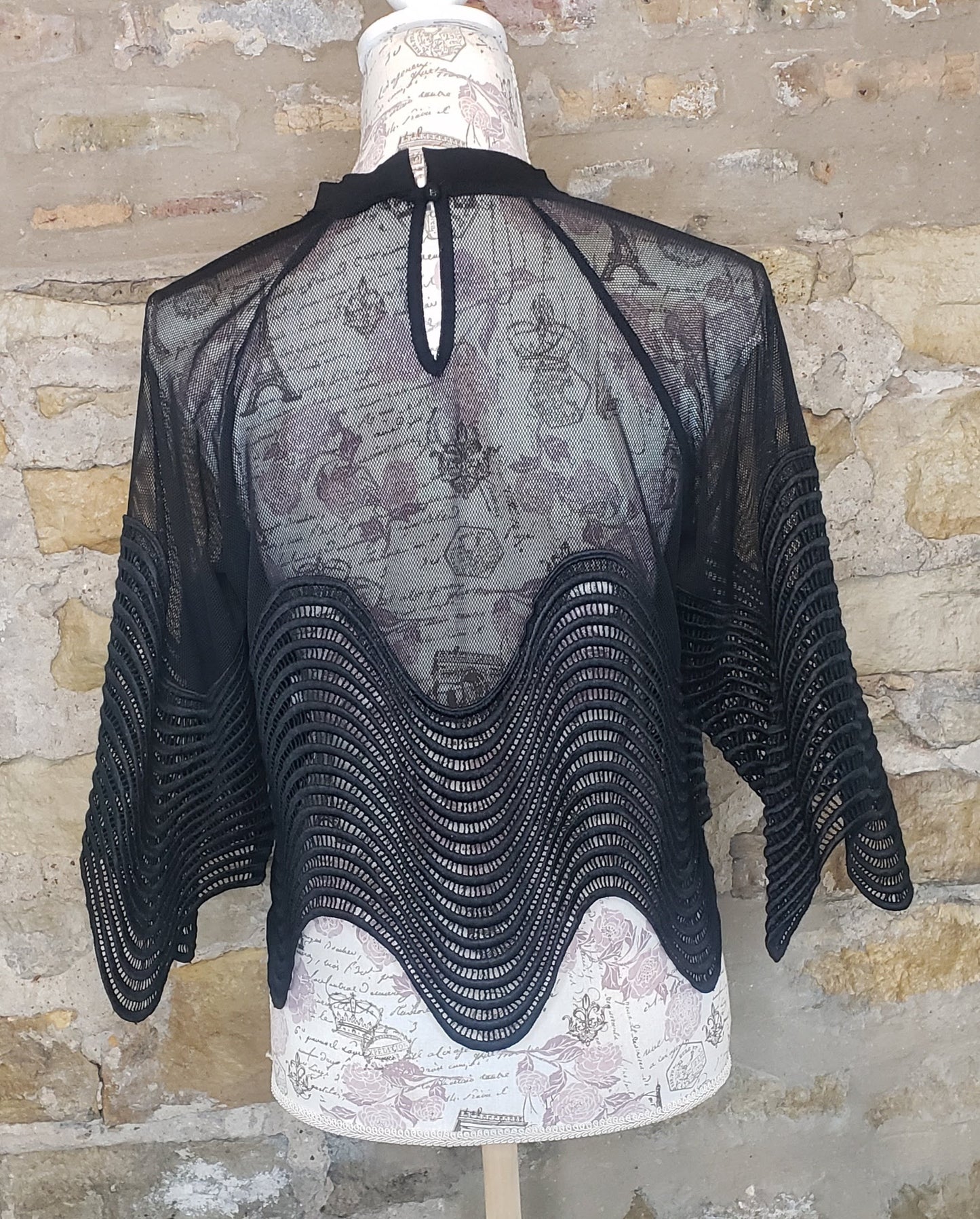 Black Sheer Chevron Top Sz S