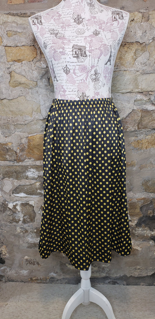 Vintage Black and Yellow Polka Dot Skirt Sz S/M