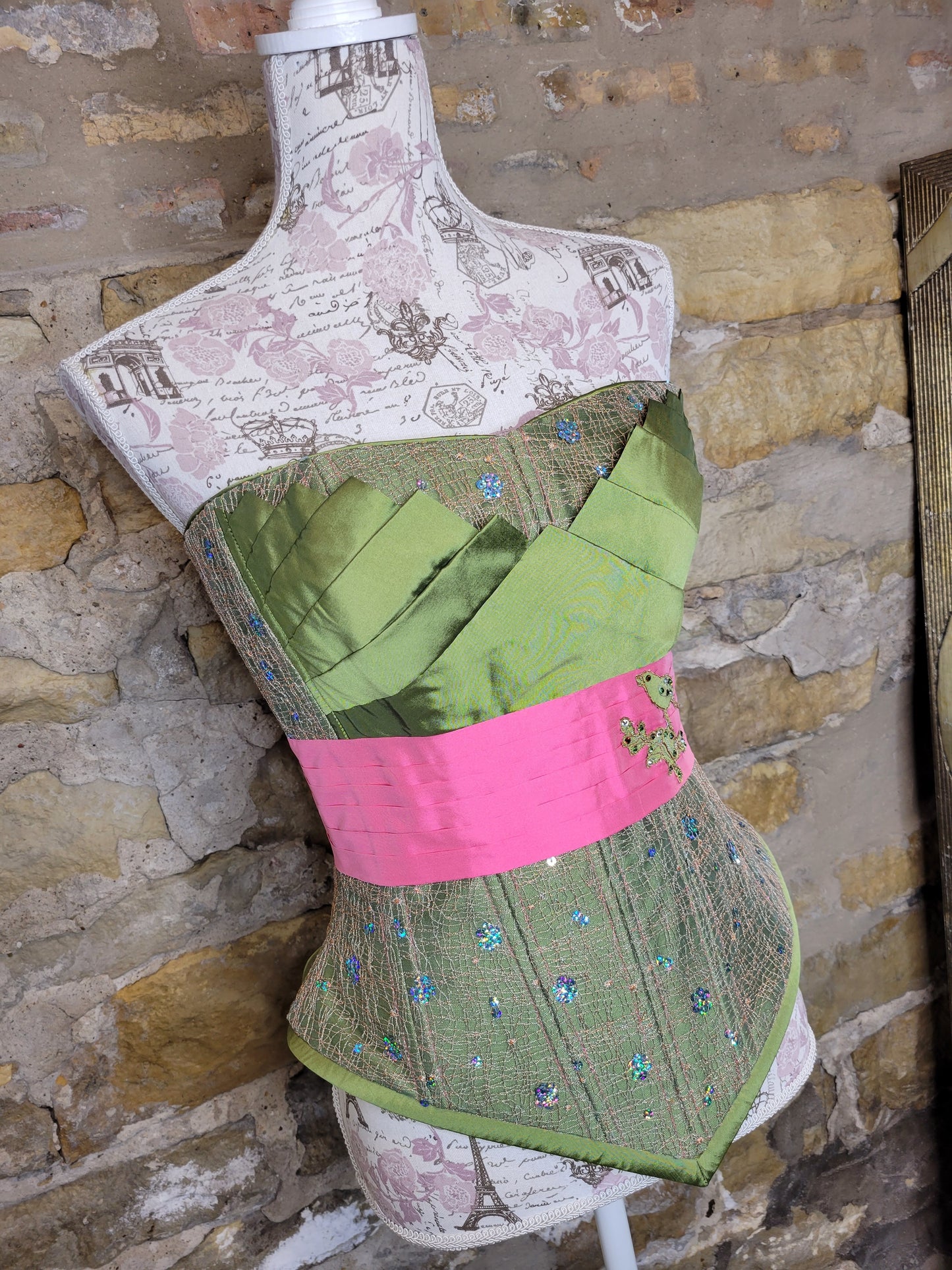 Disenos Daniela Pink and Green Bustier Sz 34/4