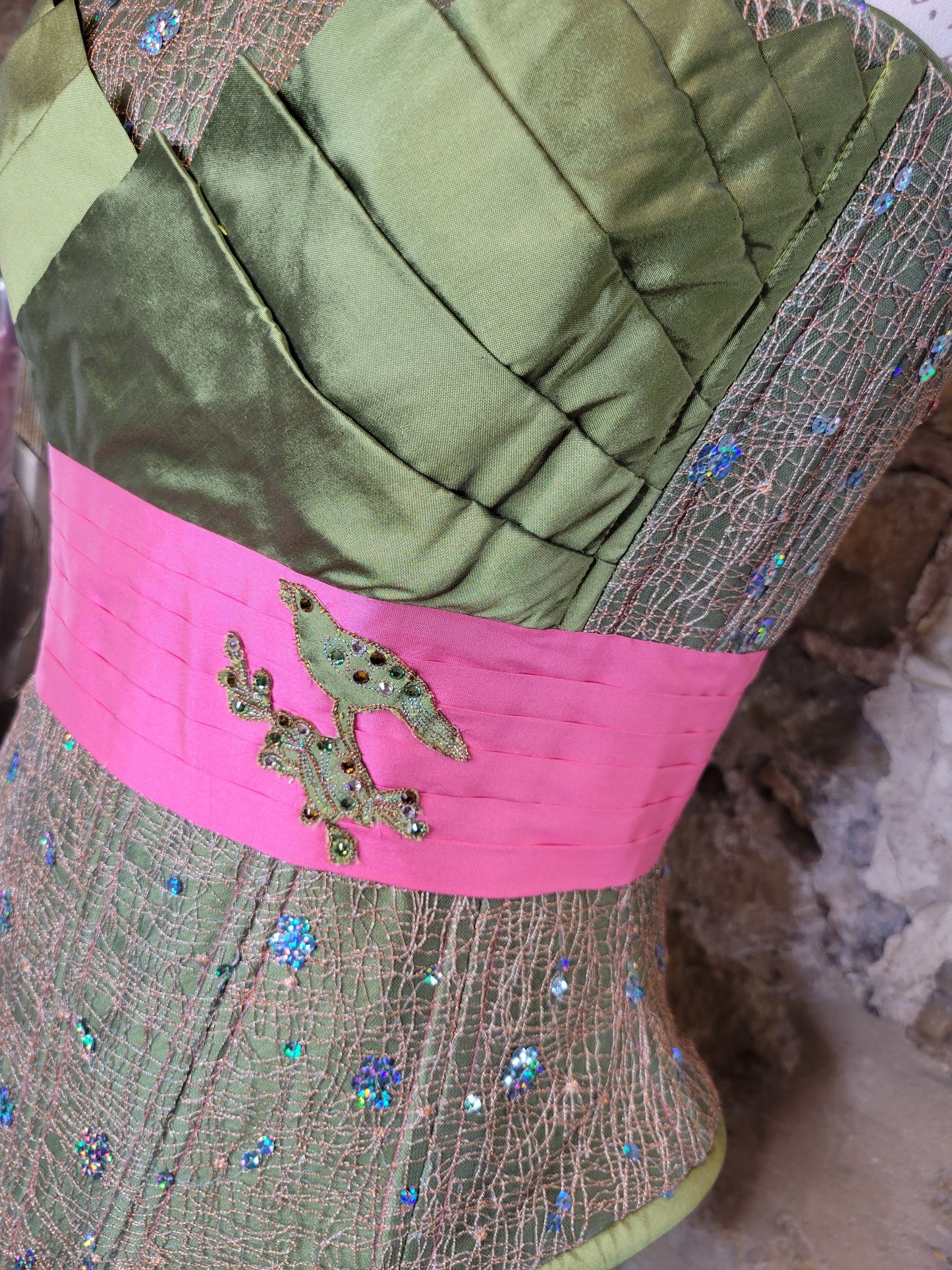 Disenos Daniela Pink and Green Bustier Sz 34/4