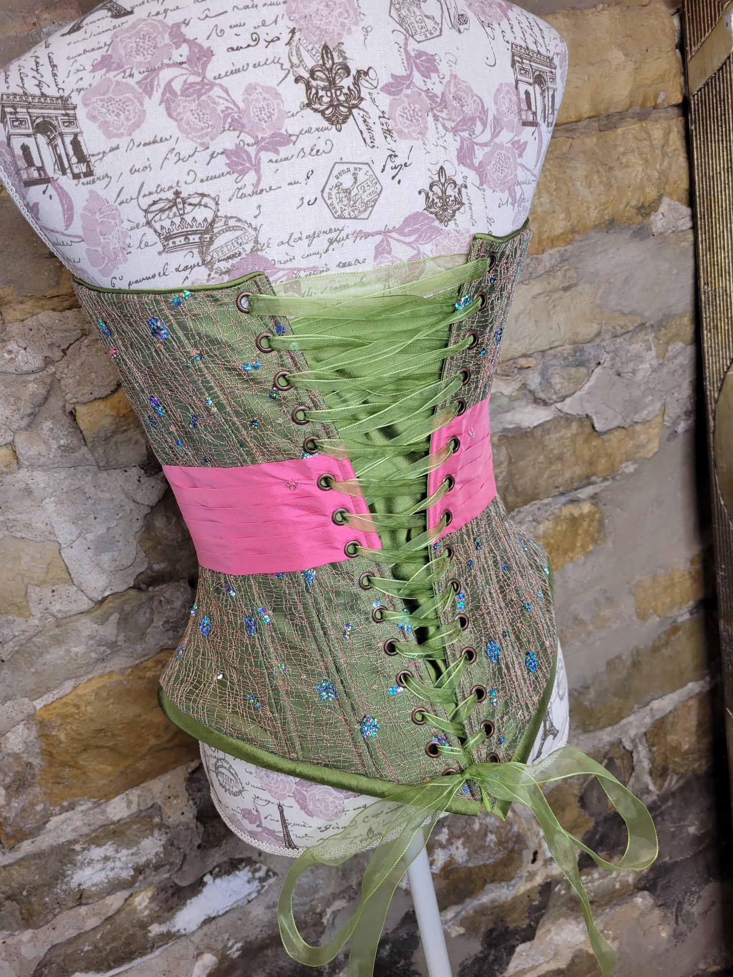 Disenos Daniela Pink and Green Bustier Sz 34/4