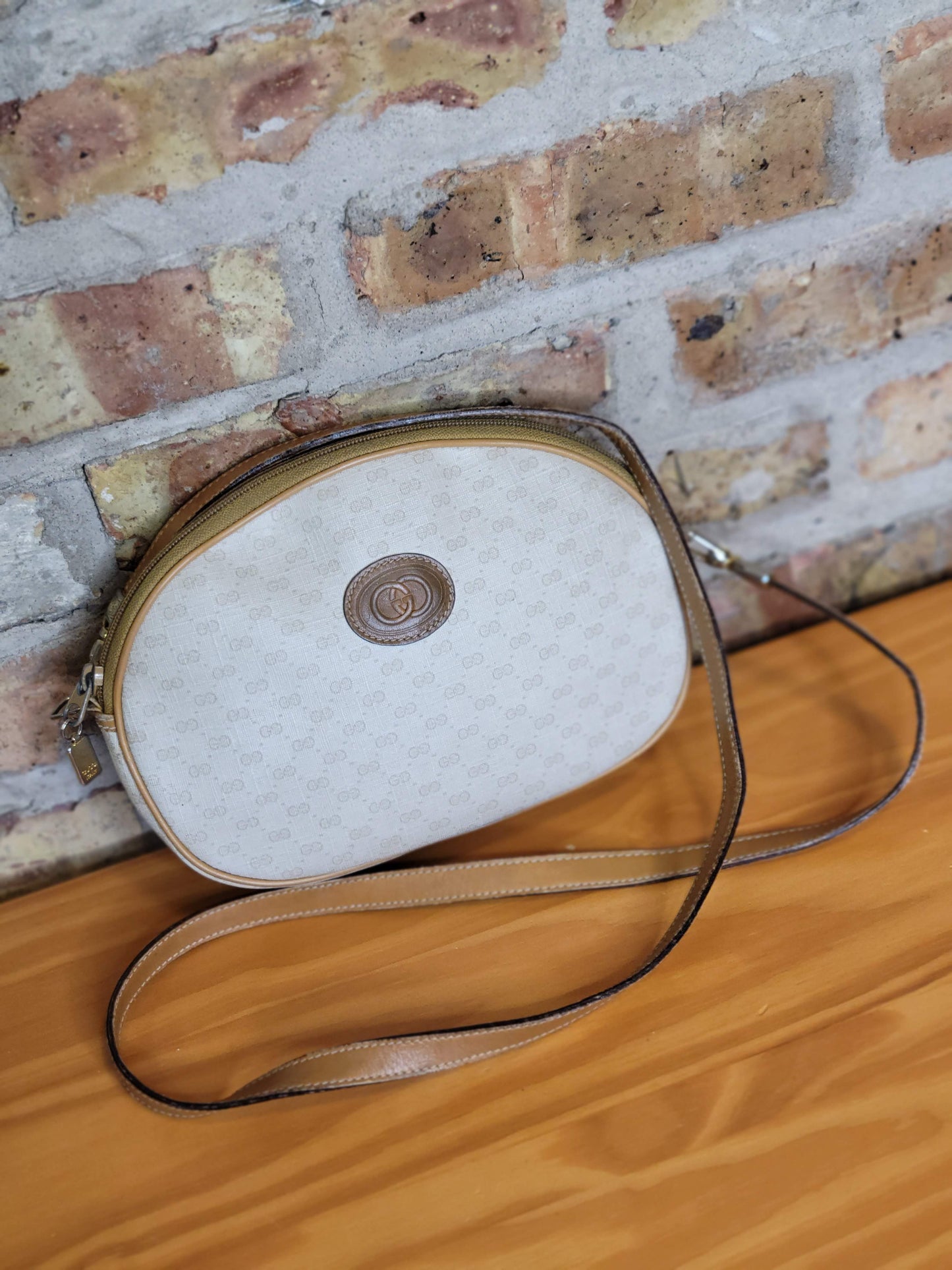 Gucci Vintage Cream and Tan Mini Crossbody