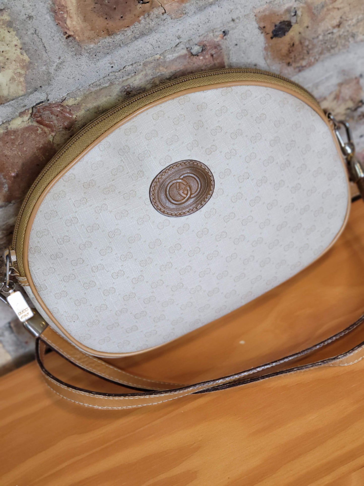 Gucci Vintage Cream and Tan Mini Crossbody