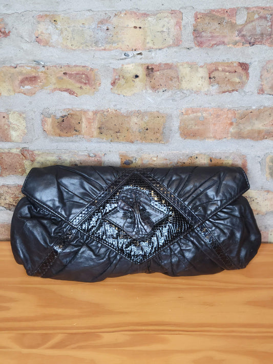 Black Leather Vintage Clutch