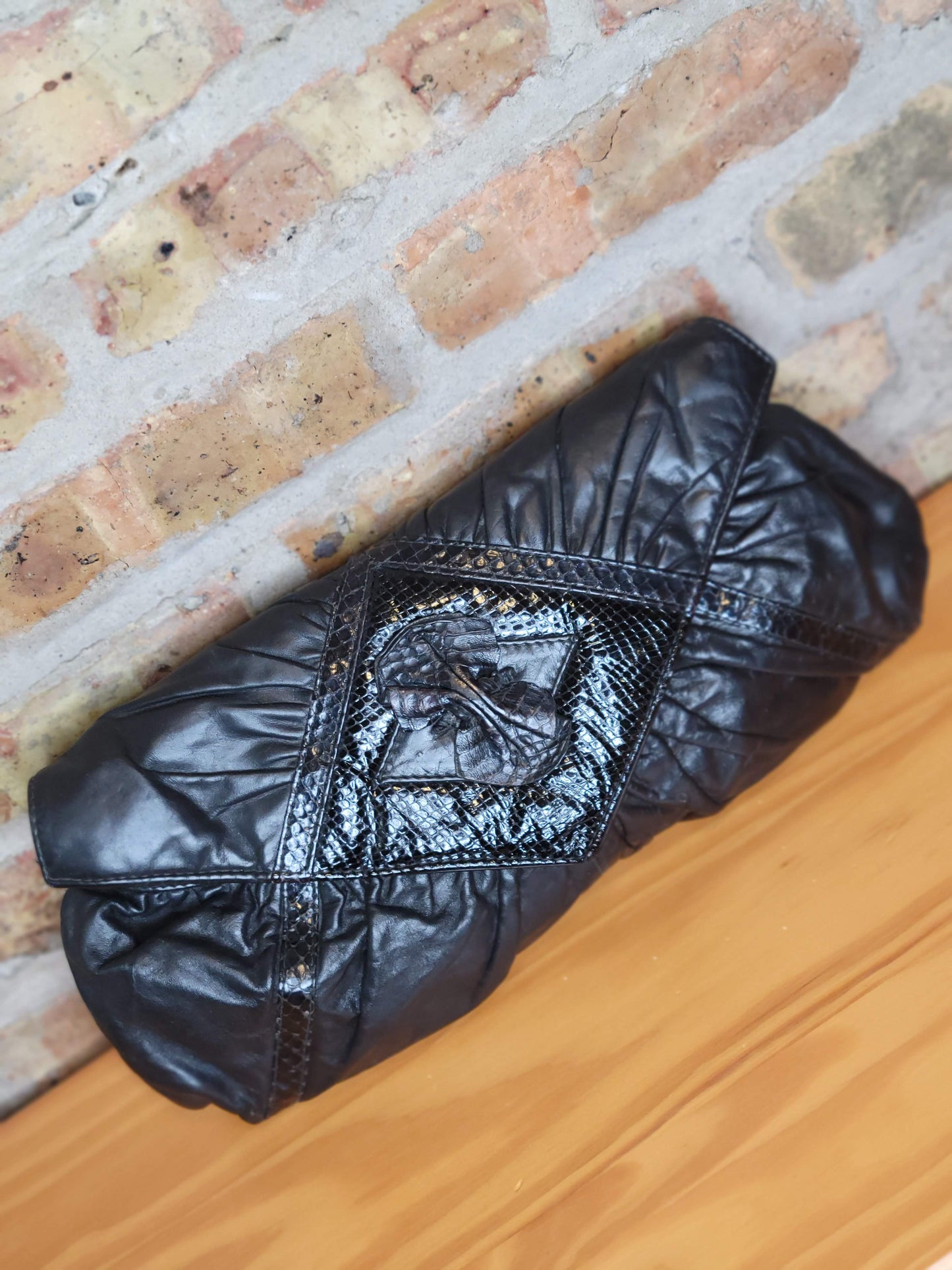 Black Leather Vintage Clutch
