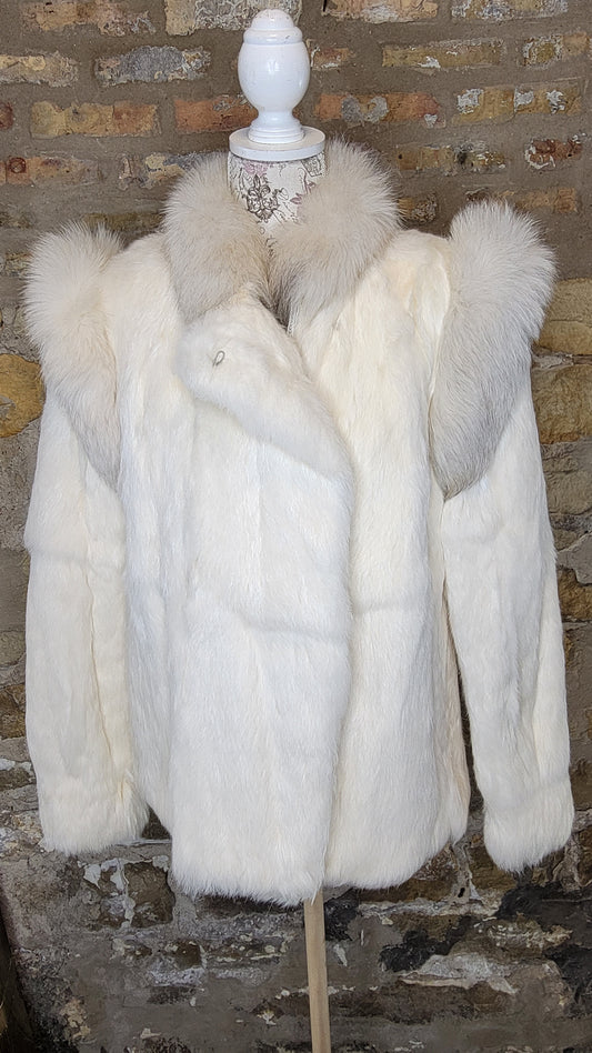 Berman's White Rabbit Jacket/Fox Collar Sz L