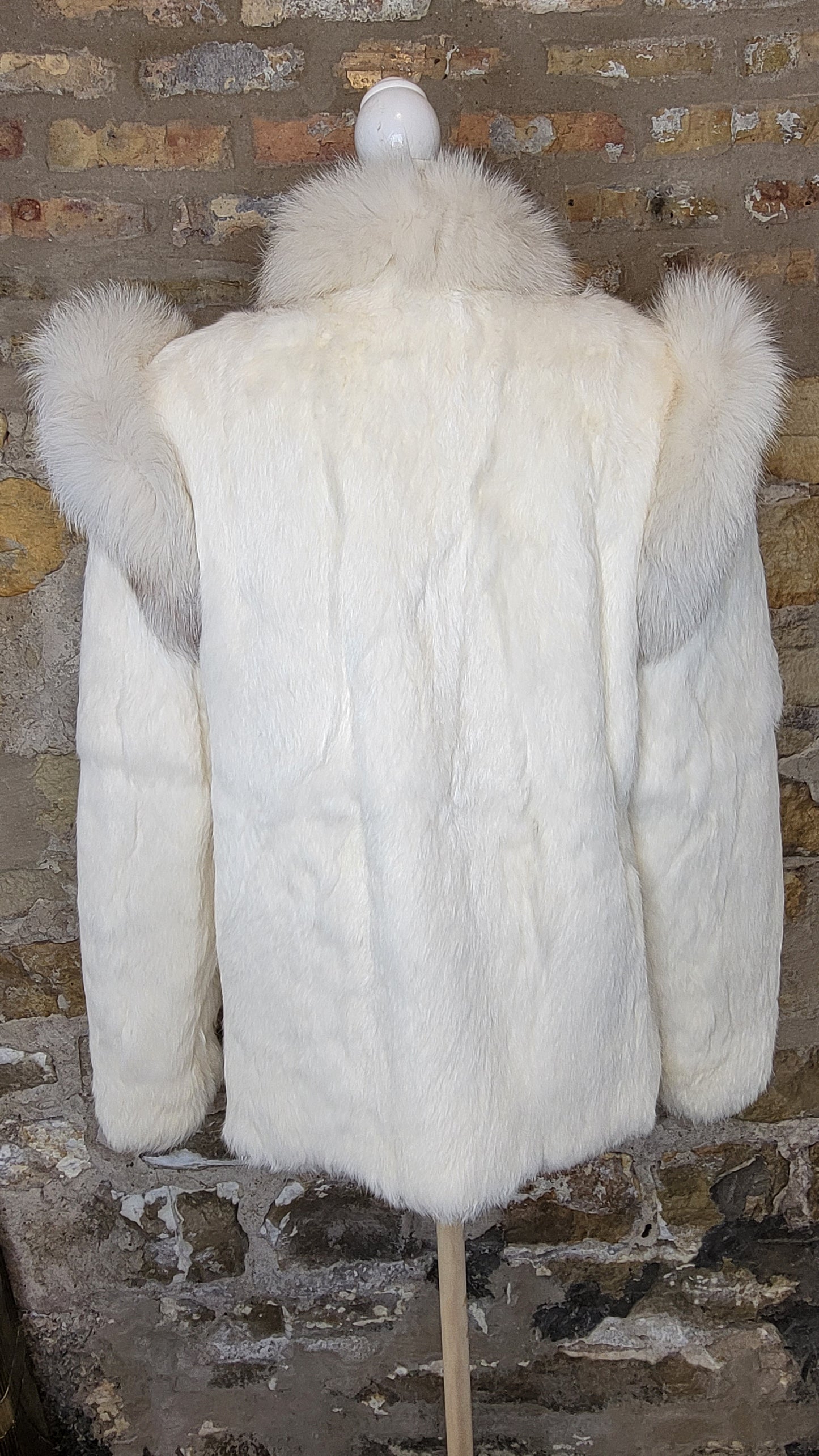 Berman's White Rabbit Jacket/Fox Collar Sz L