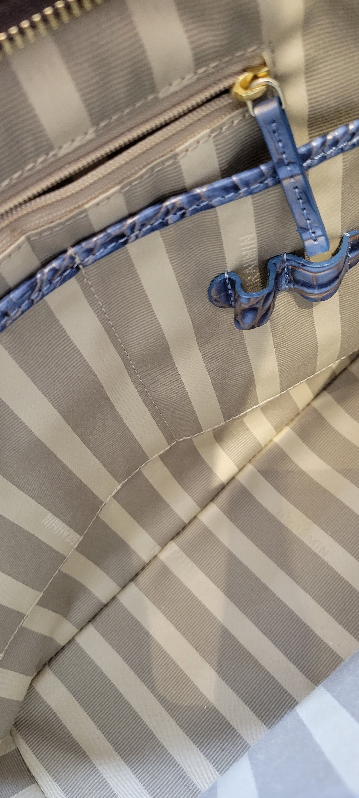 Brahmin Tan and Blue Crocodile Embossed Tote