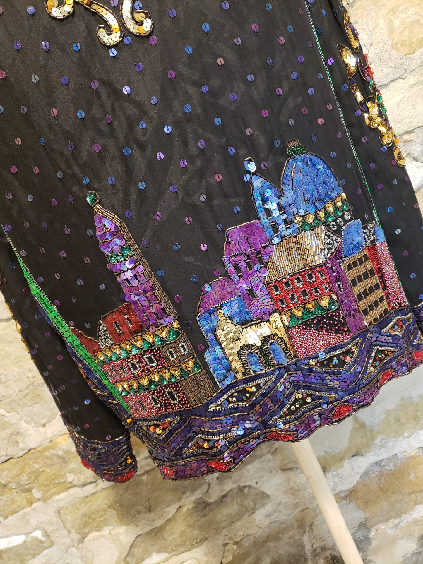 Vintage Sequin City Scape Jacket Sz M