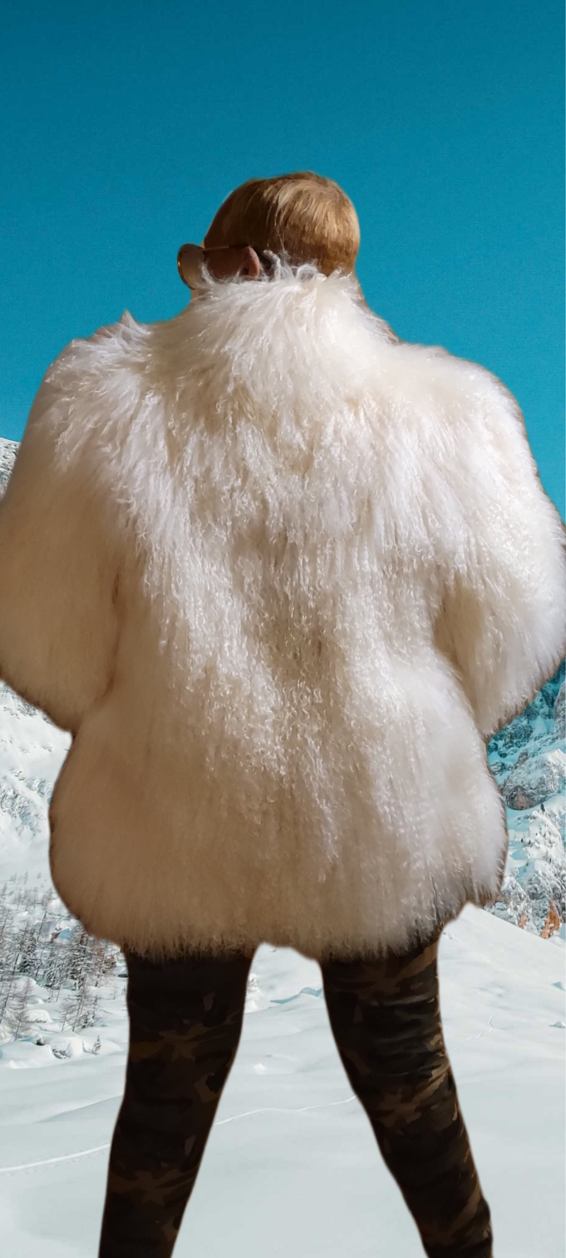 White Mongolian Lamb Fur Coat Sz L