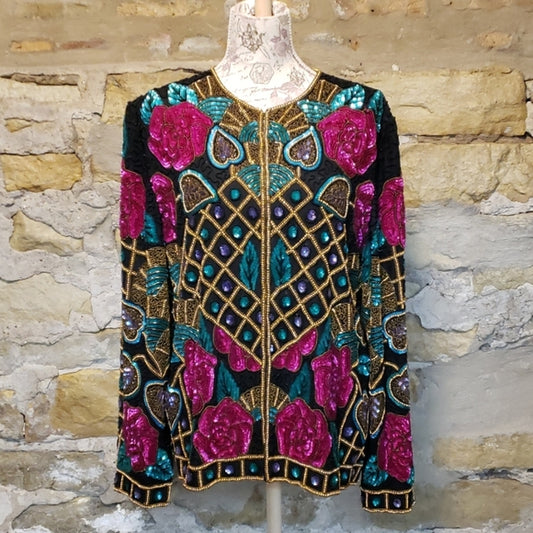 Joan Leslie Evenings Sequin Jacket Sz XL