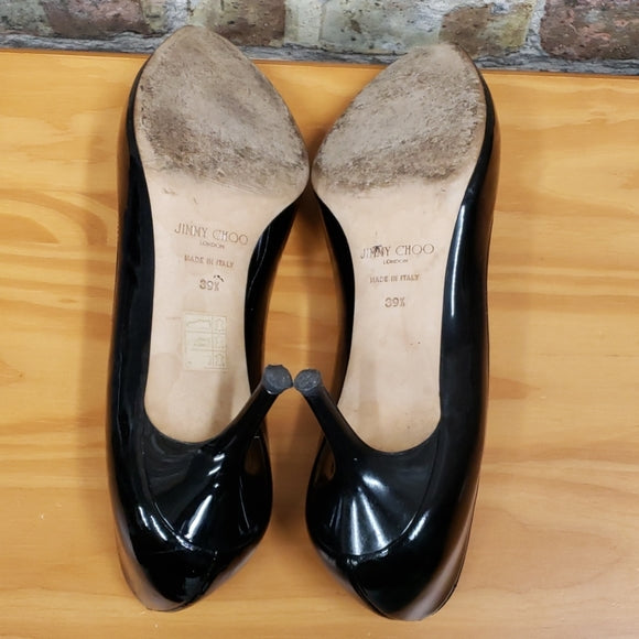 Jimmy Choo Black Patent Leather Heels Sz 39 1/2