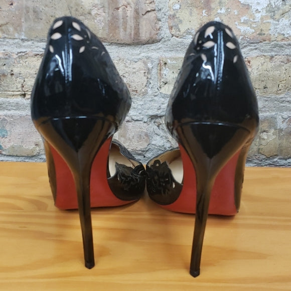 Christian Louboutin Black Patent Leather Laser Cut Heels Sz 41