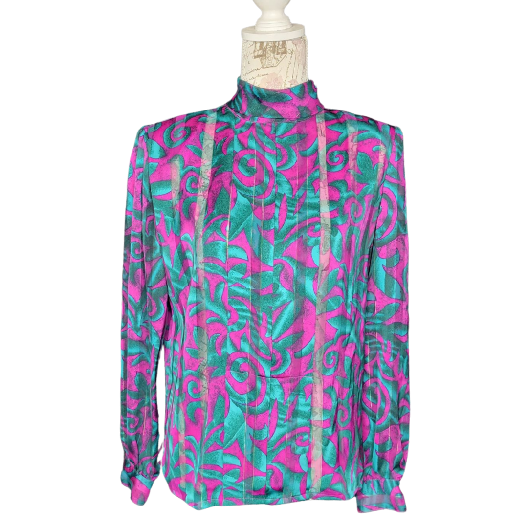 Abstract High Neck Blouse Sz 10