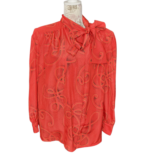 Abstract Print Pussybow Blouse (red) Sz 20