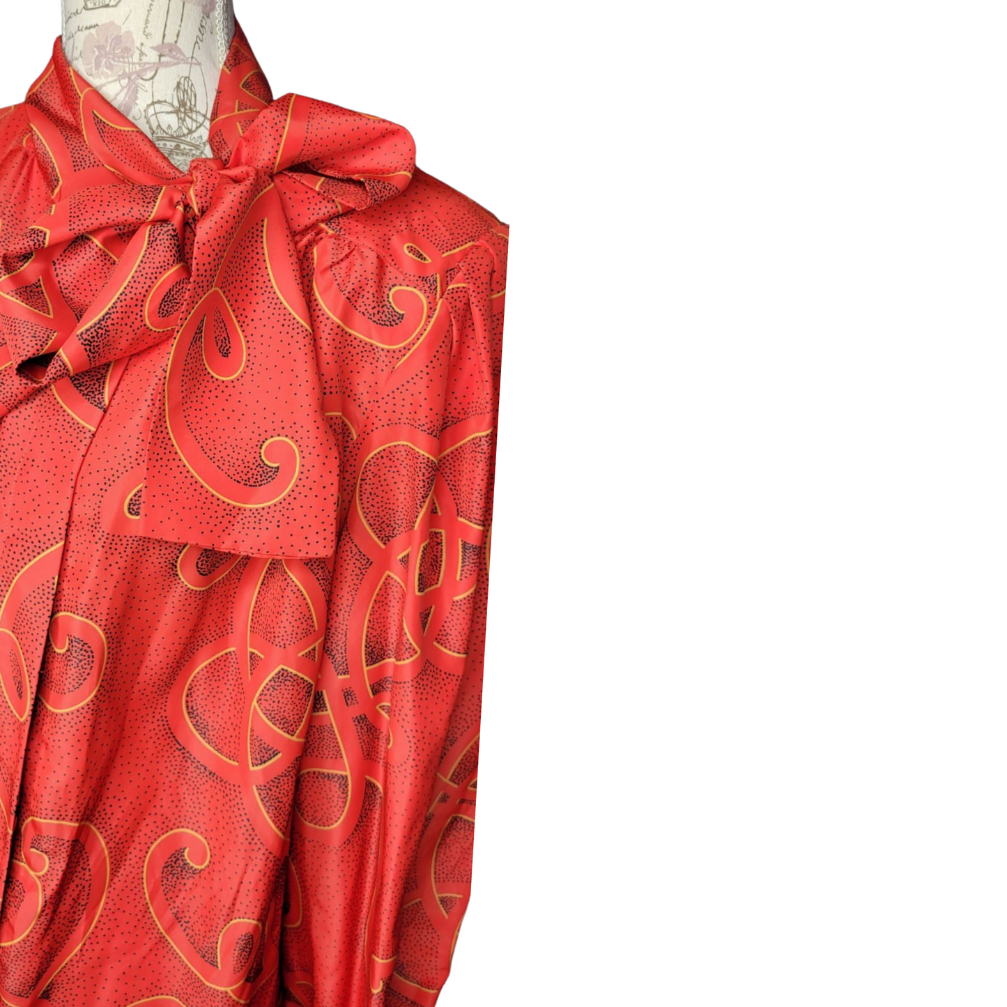Abstract Print Pussybow Blouse (red) Sz 20