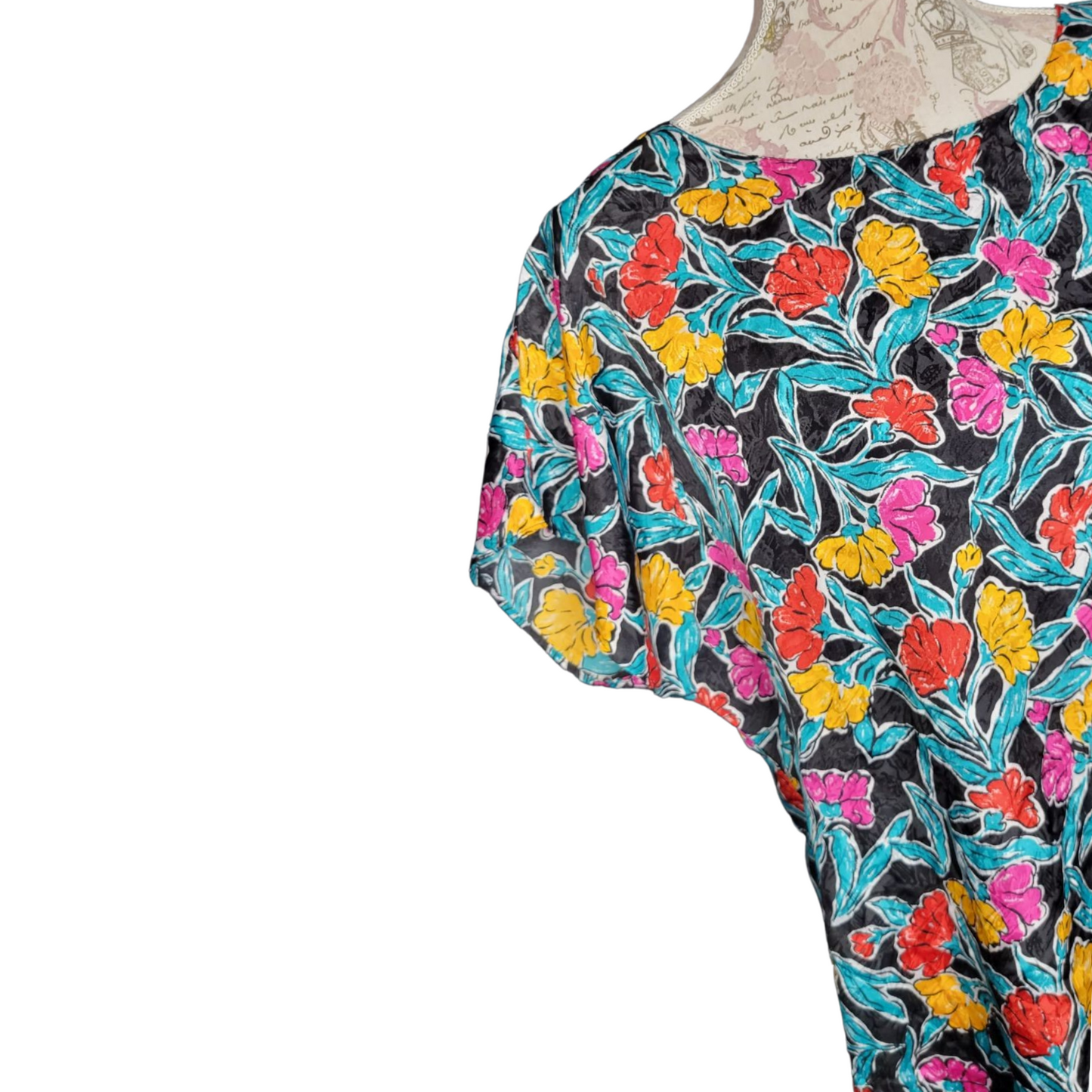 Vintage Bright Floral Print Blouse Sz 16