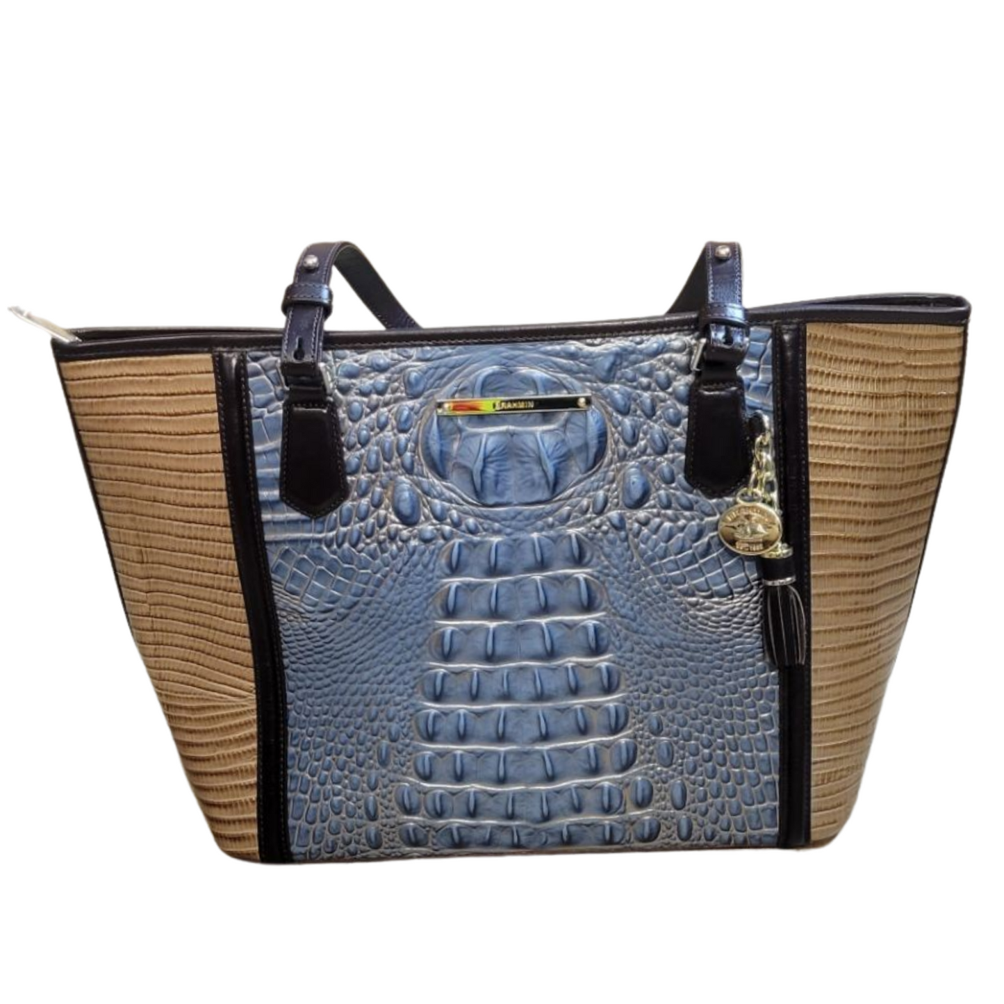 Brahmin Tan and Blue Crocodile Embossed Tote