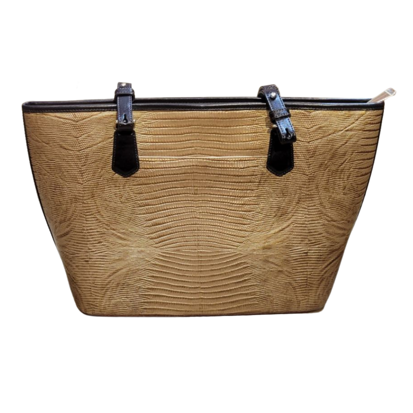 Brahmin Tan and Blue Crocodile Embossed Tote