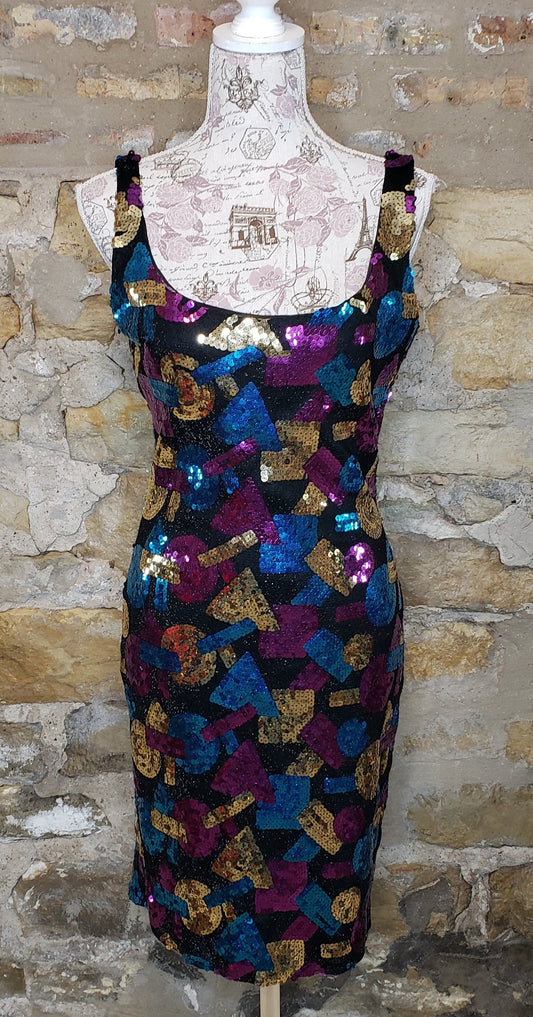 Michelle Vincent Vintage Multi-Color Sequin Dress Sz Small