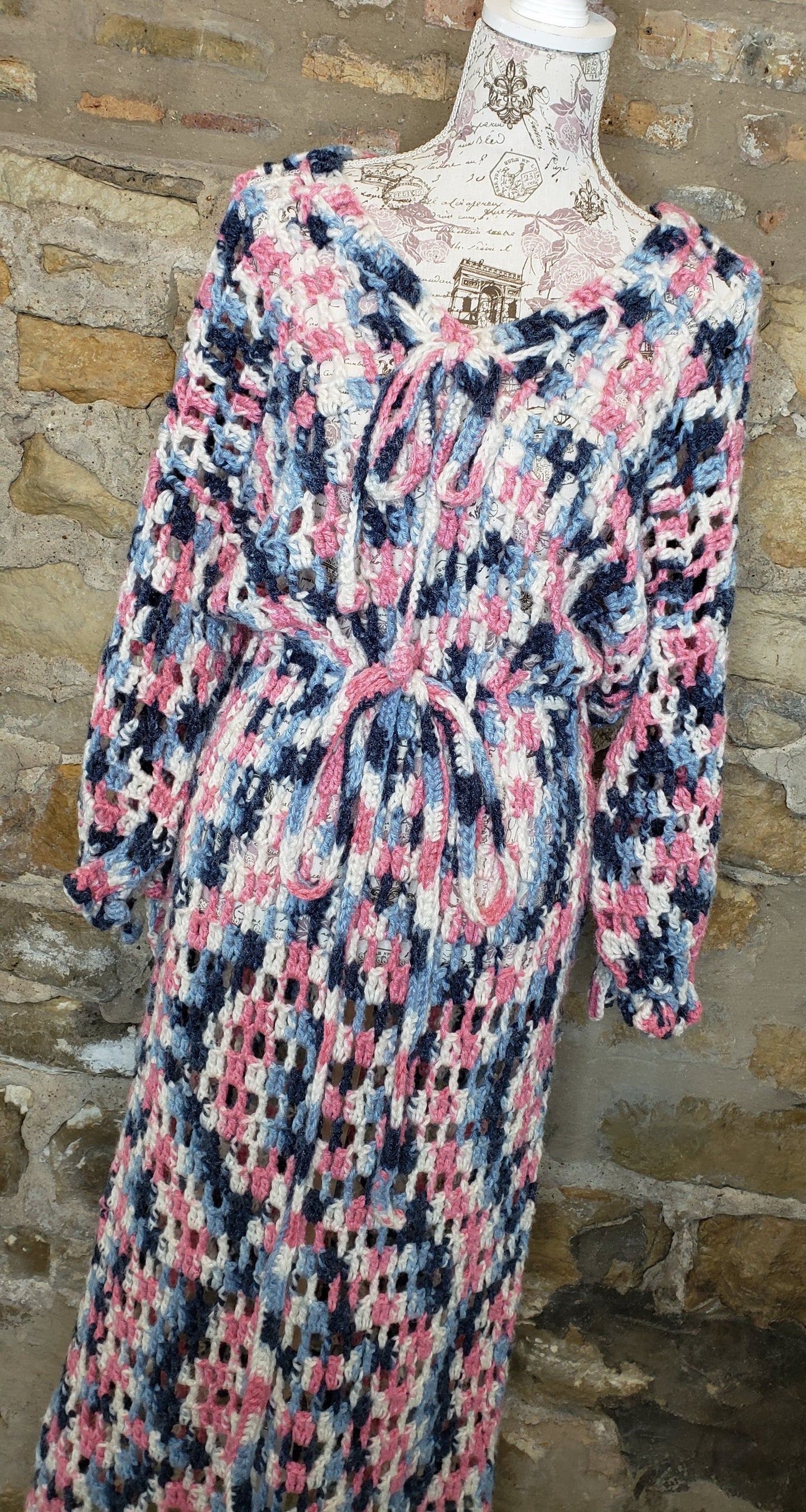 Vintage Multi-Color Handmade Crochet Dress Sz M/L