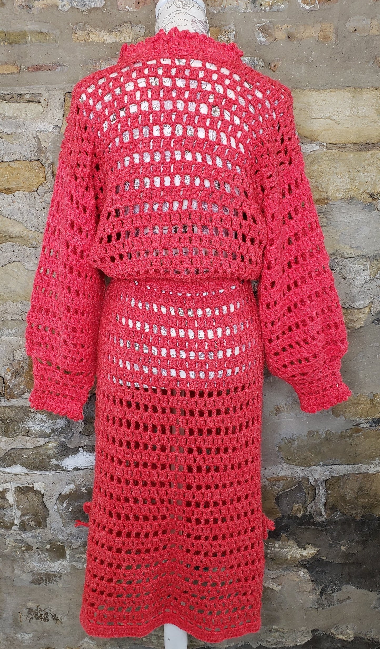 Vintage Pink Handmade Crochet Dress Sz M/L