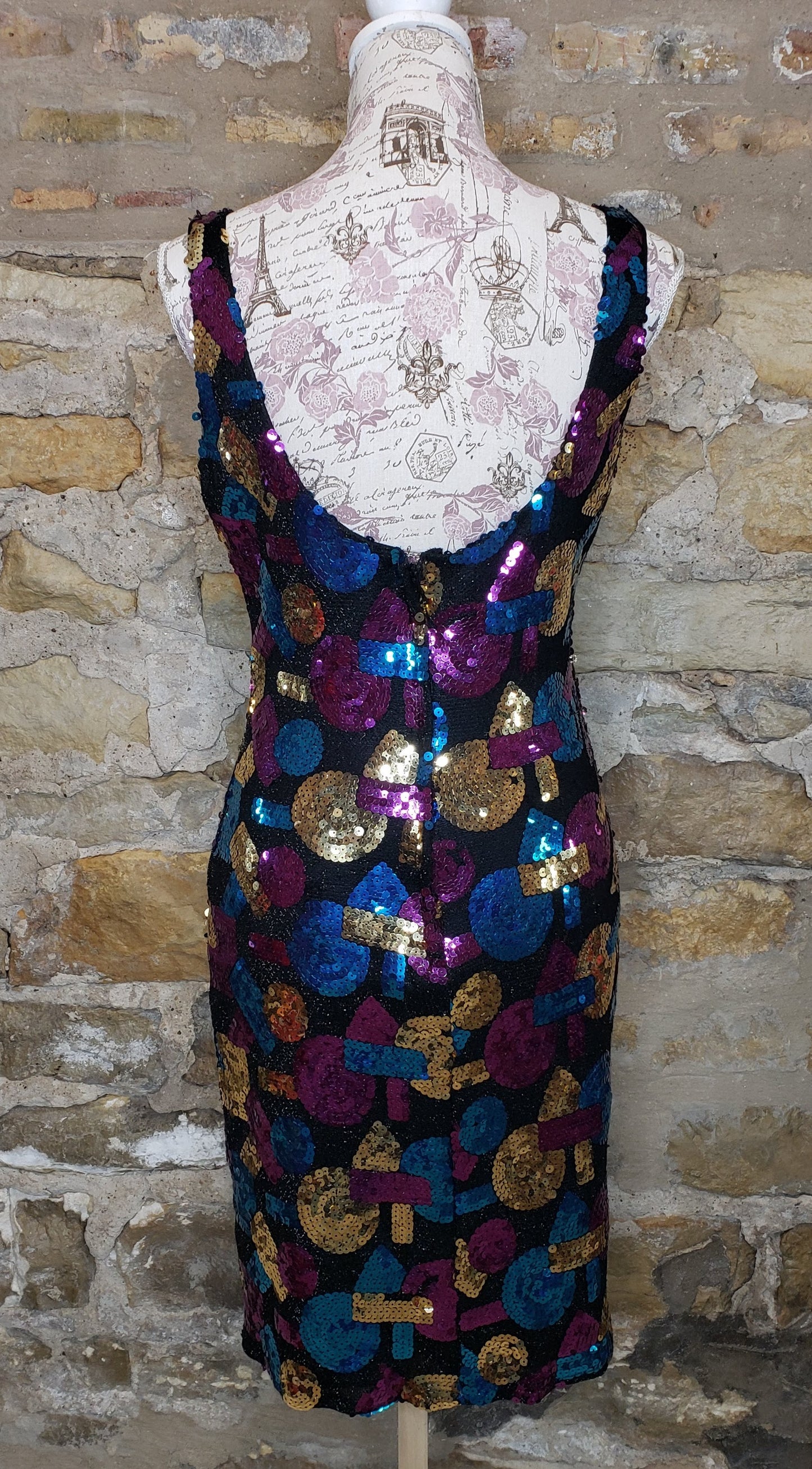 Michelle Vincent Vintage Multi-Color Sequin Dress Sz Small