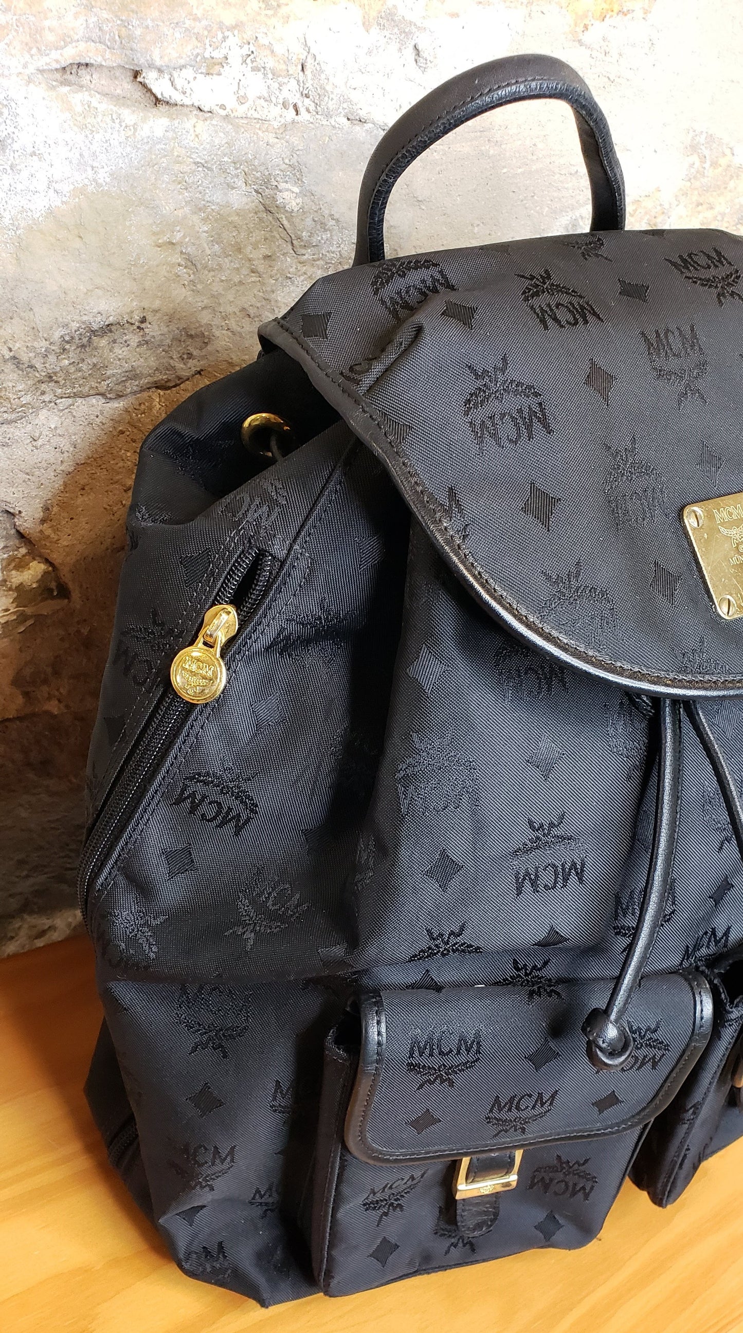 MCM Black Canvas Backpack